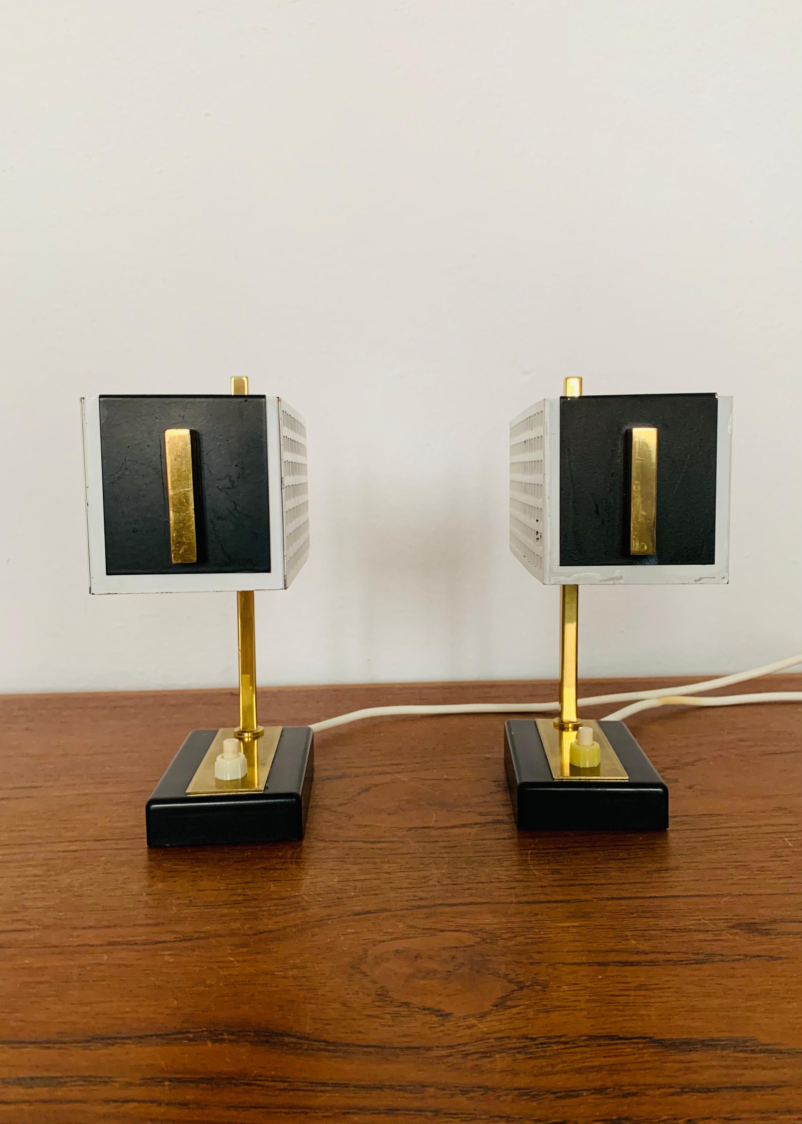 Mid-20th Century Set of 2 Brass Table Lamps For Sale