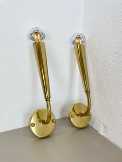 set of 2 Brass "TORCH" Stilnovo Style Theatre Wall Light Sconces, Italy, 1970s