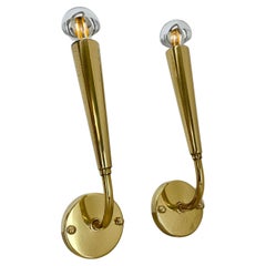 set of 2 Brass "TORCH" Stilnovo Style Theatre Wall Light Sconces, Italy, 1970s