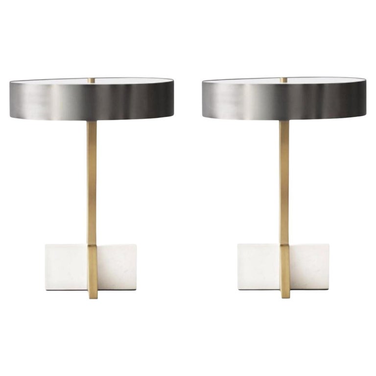 Set of 2 Brass Tower Table Lamps by Square in Circle For Sale at 1stDibs