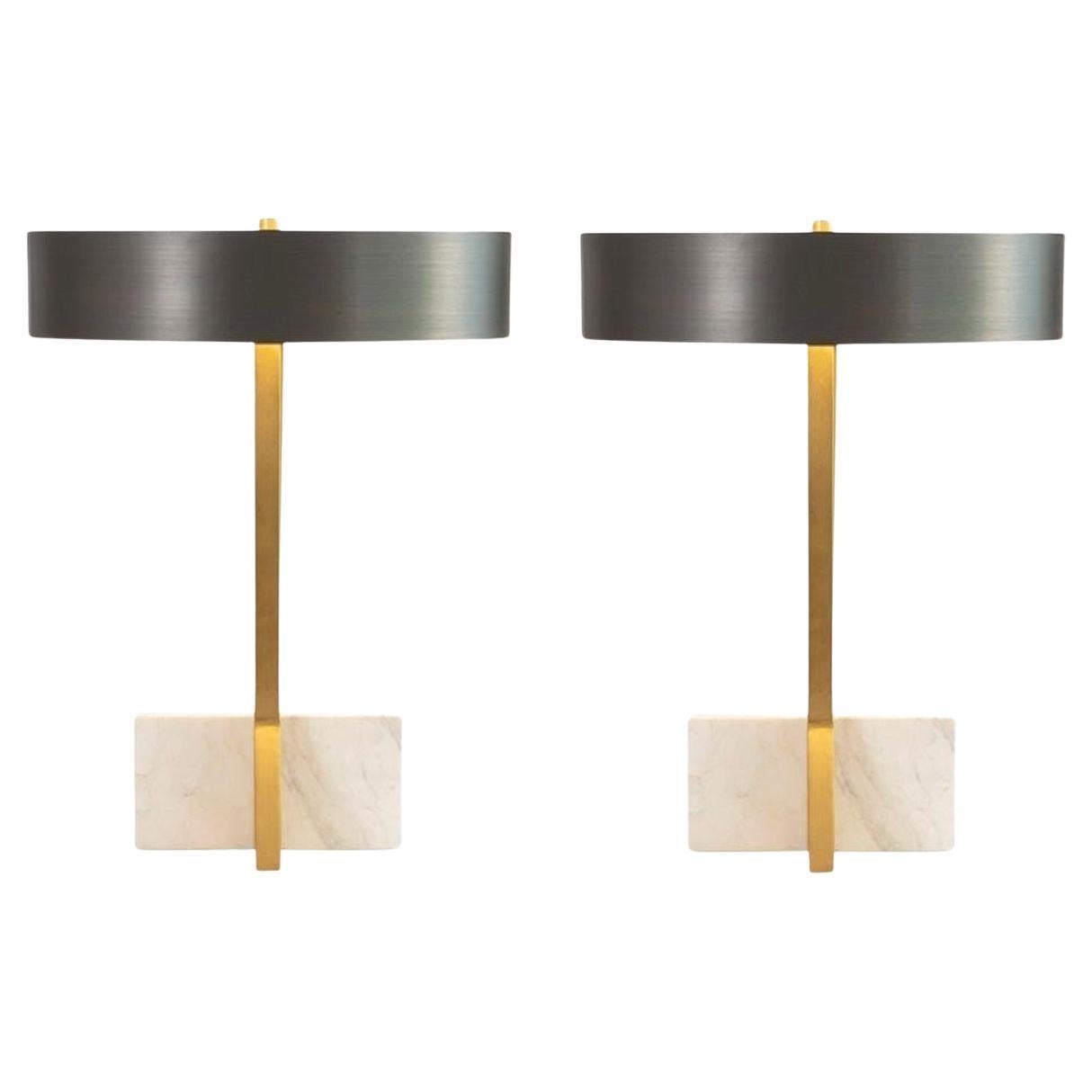 Set of 2 Brass Tower Table Lamps by Square in Circle For Sale