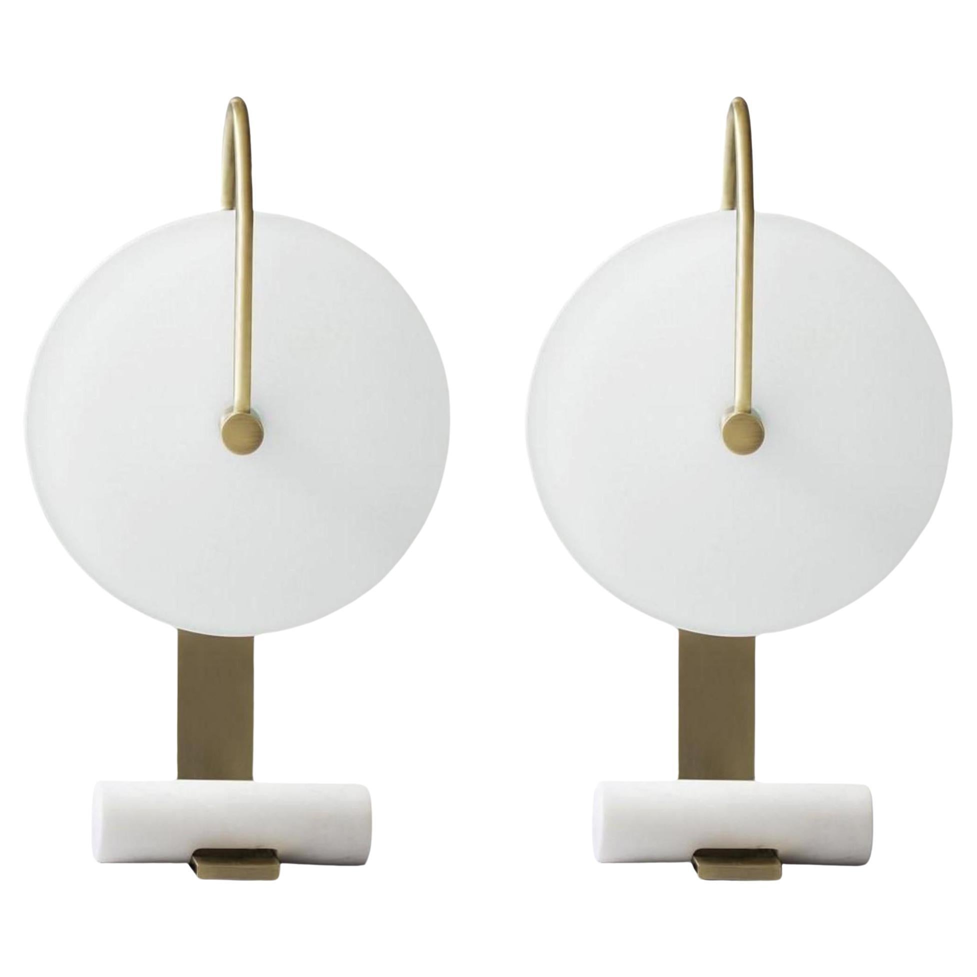 Set of 2 Brass Universe Table Lamps by Square in Circle For Sale