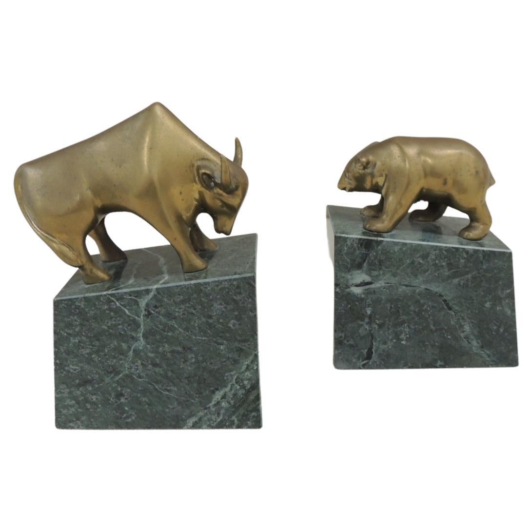Polished Brass Bull and Bear Bookends Paperweights at 1stDibs