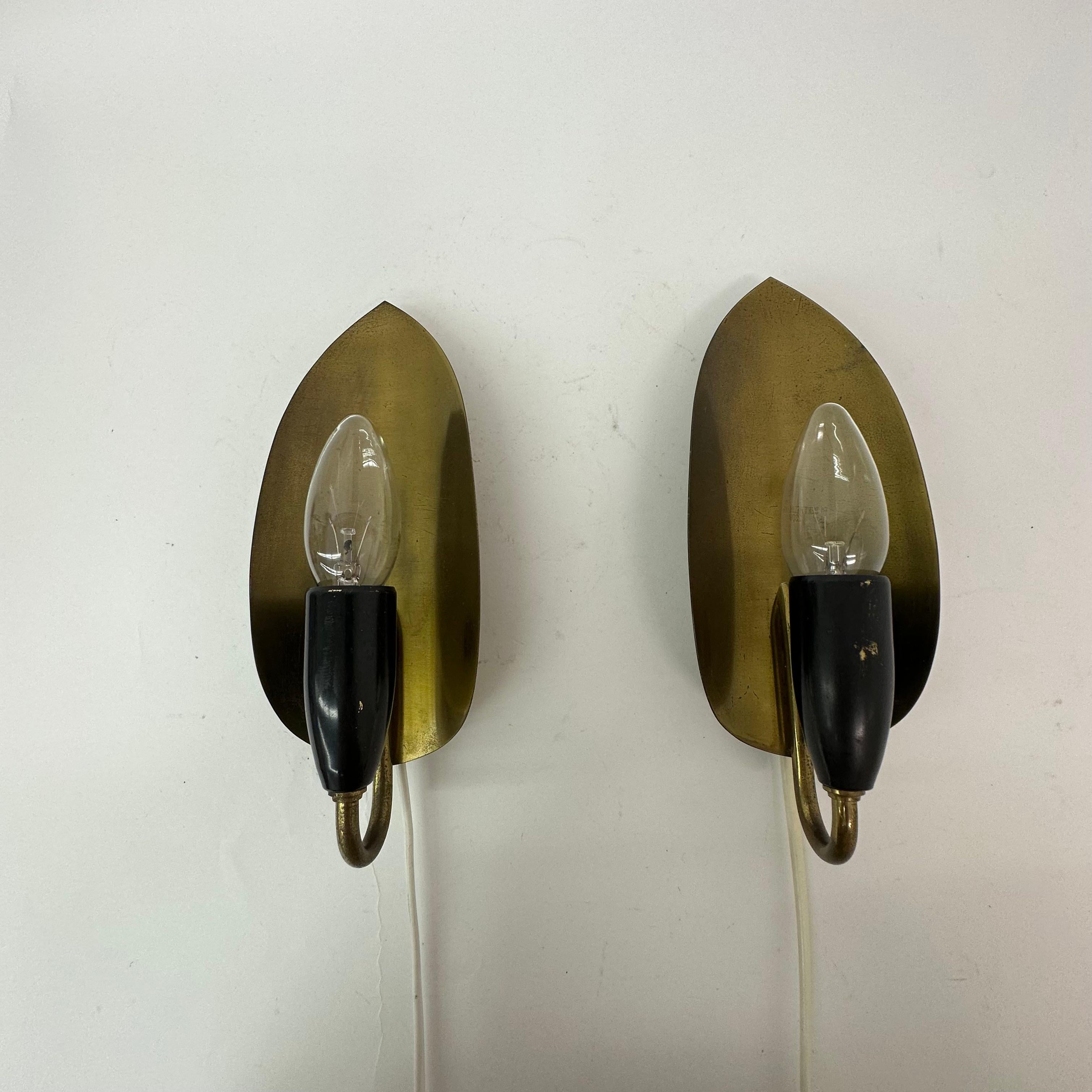 Mid-Century Modern Set of 2 brass wall lamps , 1950’s For Sale