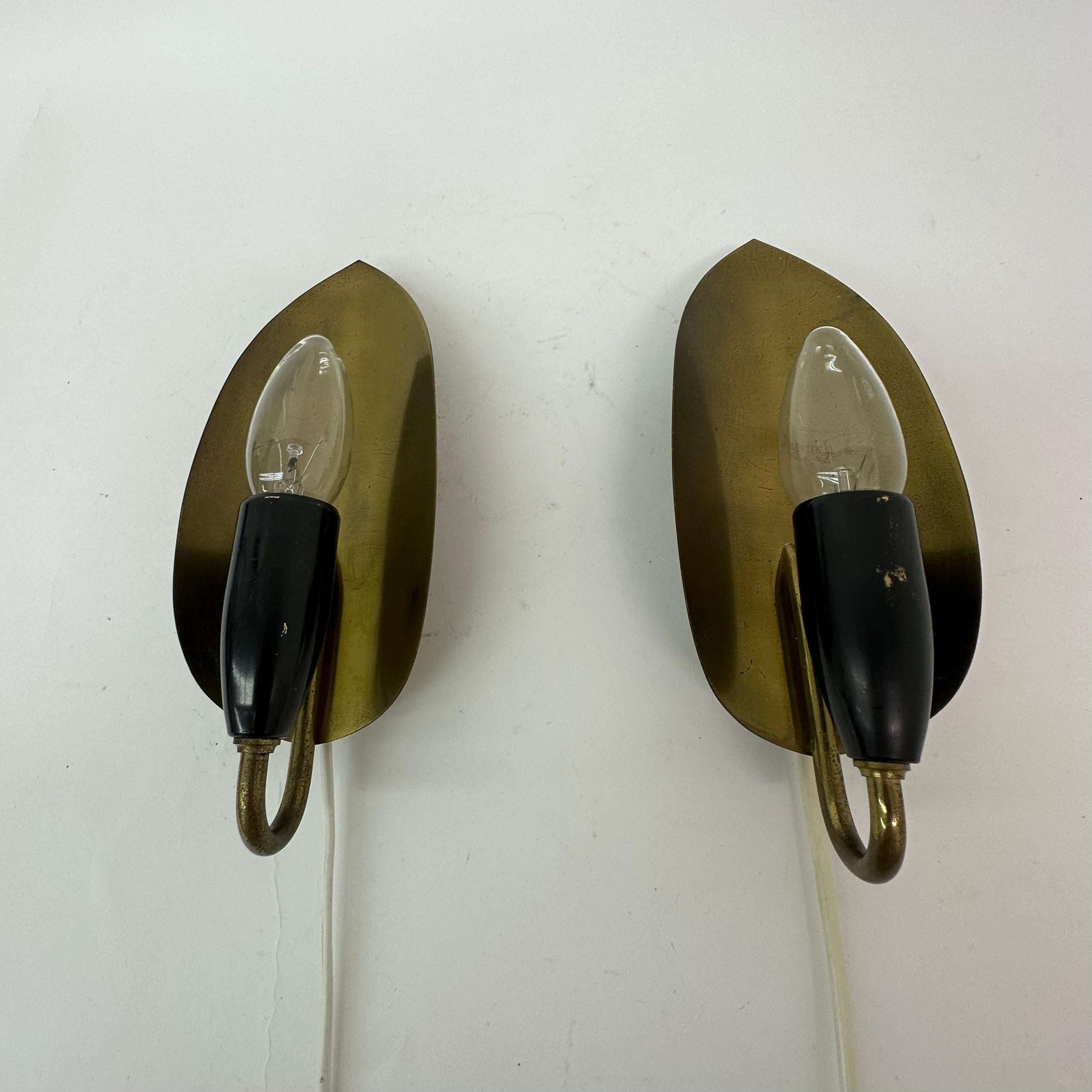 Mid-20th Century Set of 2 brass wall lamps , 1950’s For Sale