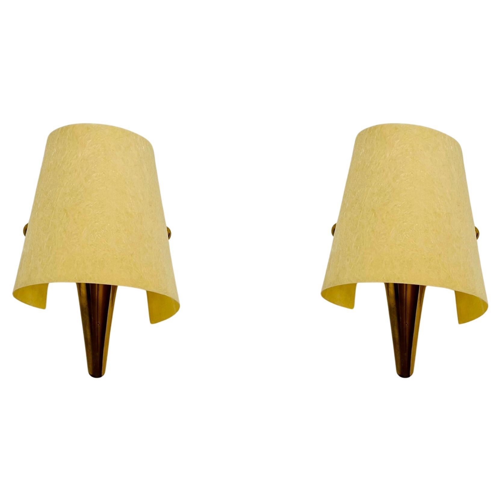 Set of 2 Brass Wall Lamps For Sale