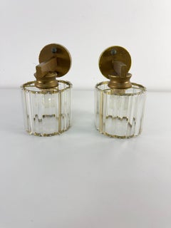 Set of 2 brass Wall Lamps with crystal lampshades, 1970s