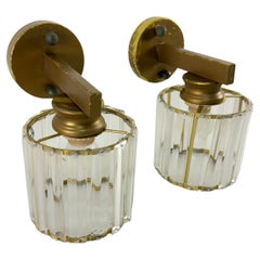 Set of 2 brass Wall Lamps with crystal lampshades, 1970s