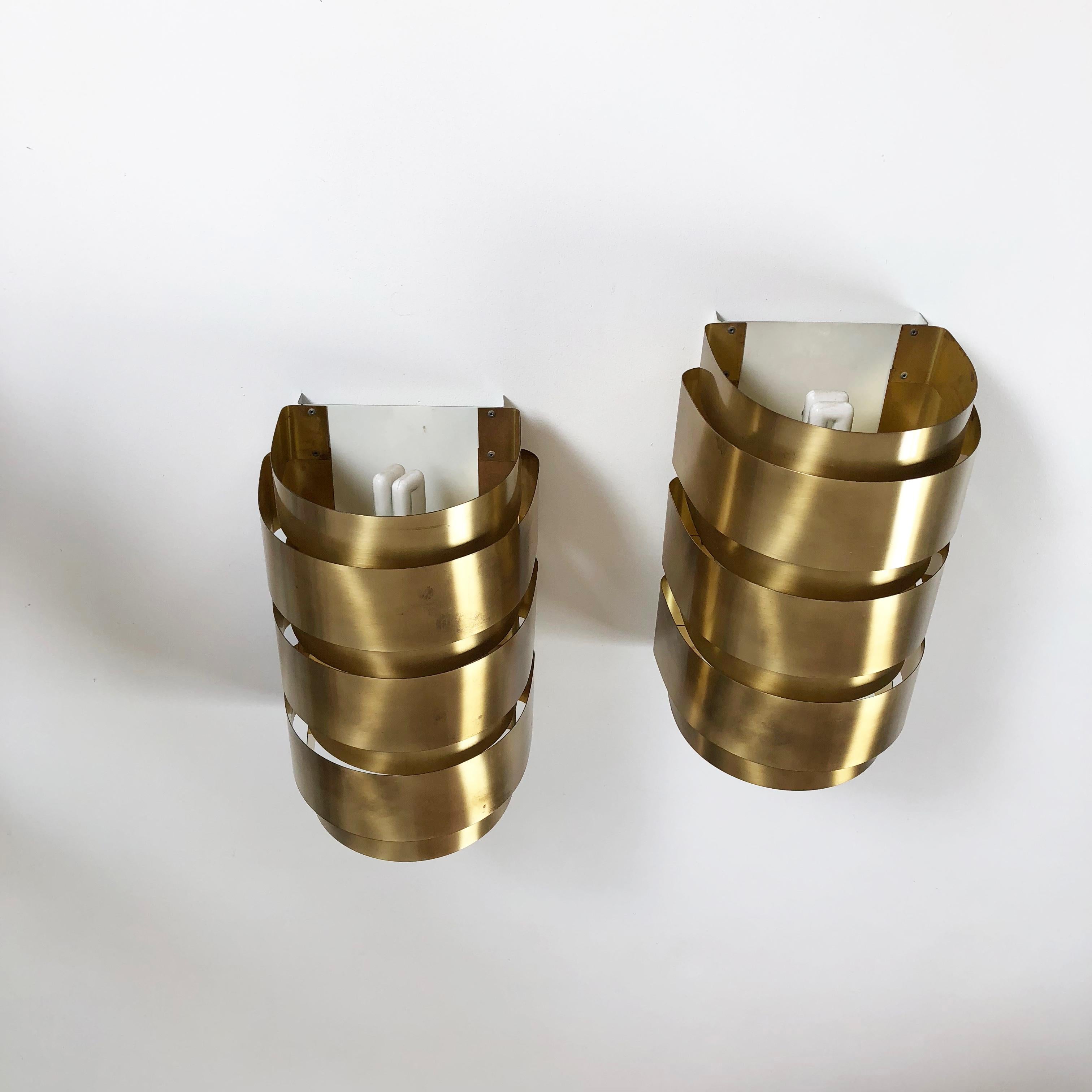 Mid-Century Modern Set of 2 Brass Wall Light Sconces by Hans-Agne Jakobsson Markaryd, Sweden, 1960s