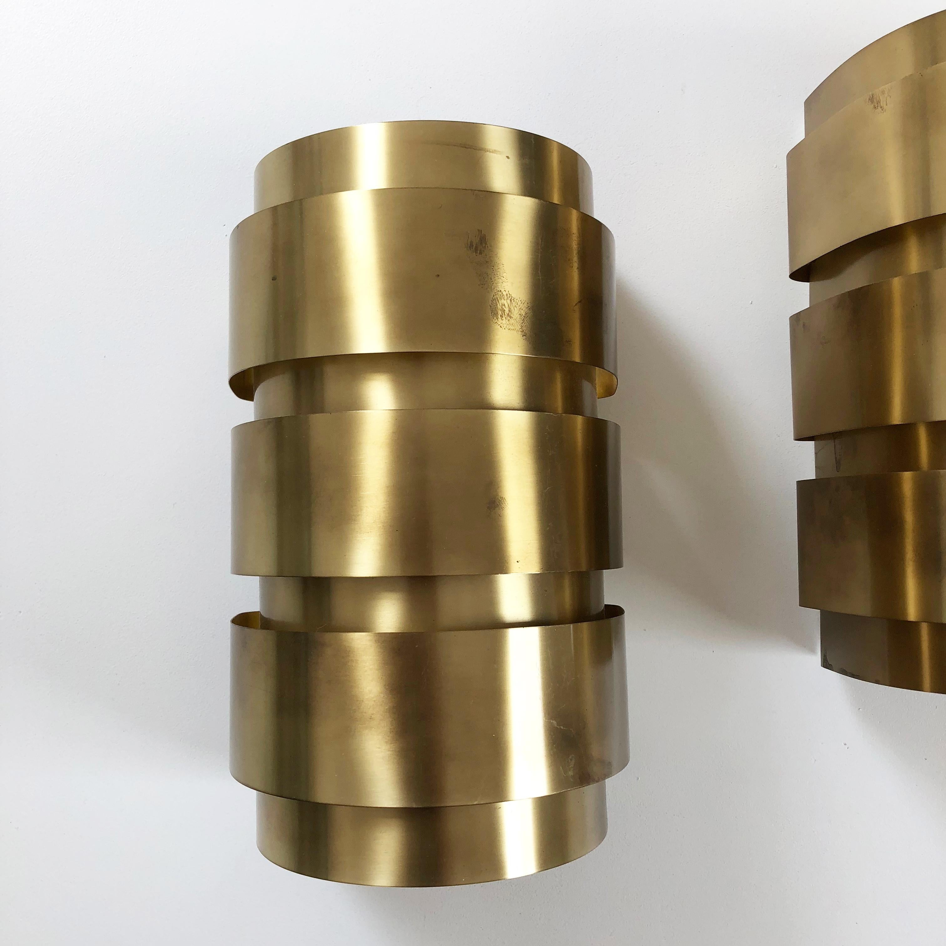 Metal Set of 2 Brass Wall Light Sconces by Hans-Agne Jakobsson Markaryd, Sweden, 1960s