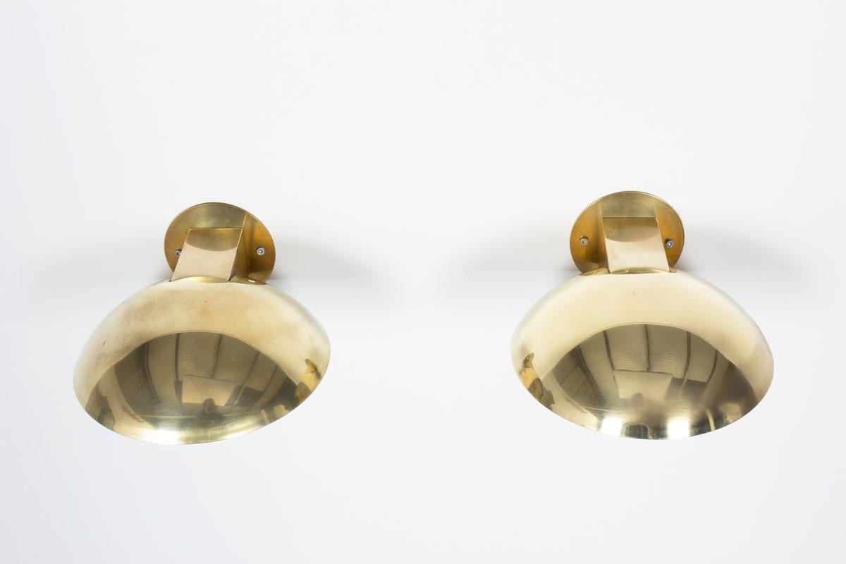 Brass Set of 2 brass wall lights, 1950s For Sale