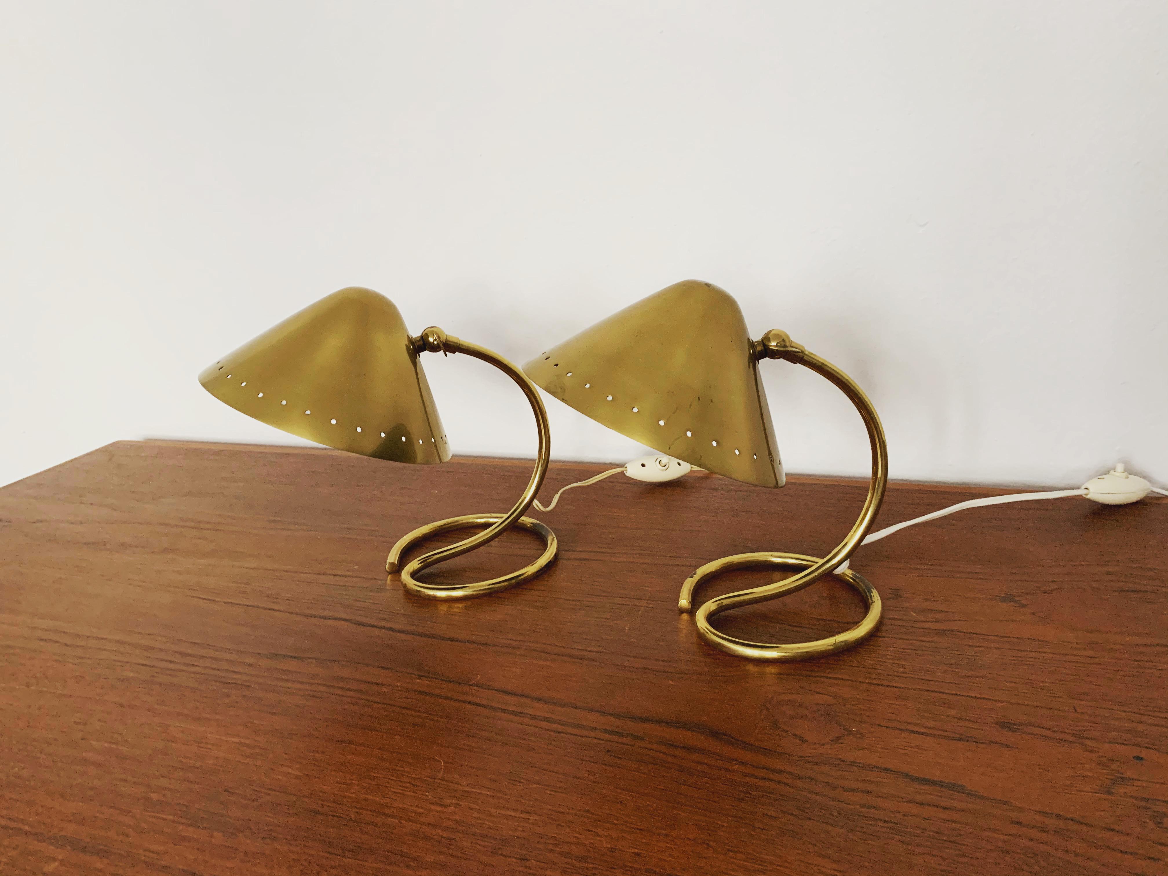 Scandinavian Modern Set of 2 Brass Wall or Table Lamps For Sale