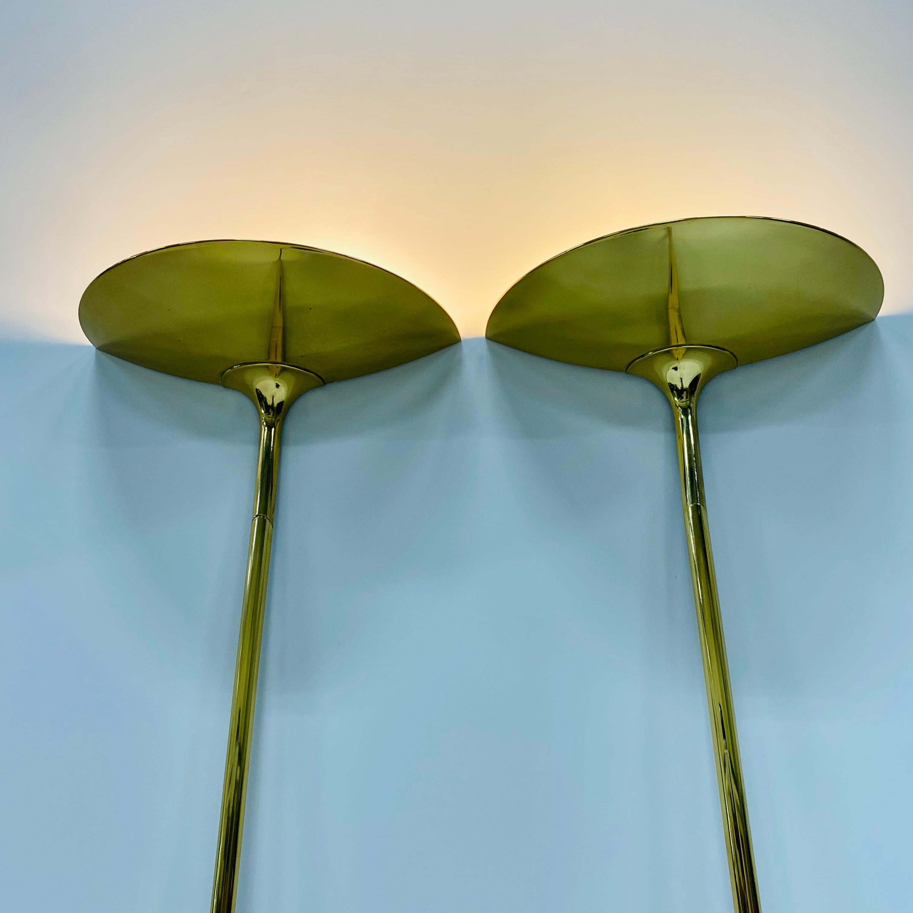 Late 20th Century 2 x Large Mid-Century Florian Schulz Brass Wall Torchère Uplights Sconces 1970