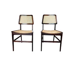 Set of 2 Brazilian Modern Chairs in Hardwood & Cane, Joaquim Tenreiro, 1960s