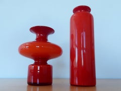 Set of Two Bright Red Glass 'Carnaby' Vases by Per Lutken for Holmegaard Denmark