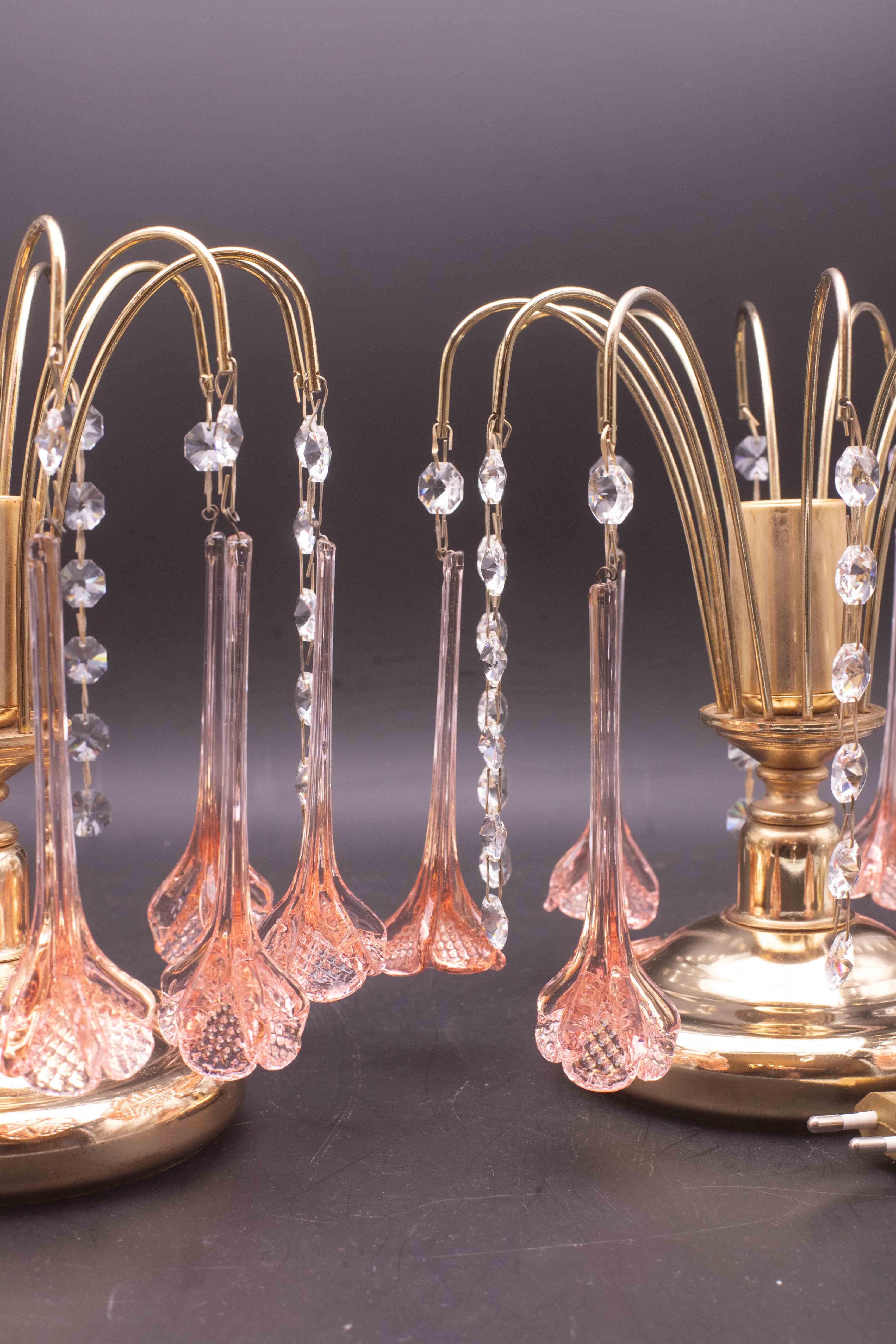 2er-Set Brigitte Bardot, Rosa Tropfen Kristall und Murano Glas Tischlampe, 1980er im Angebot 5