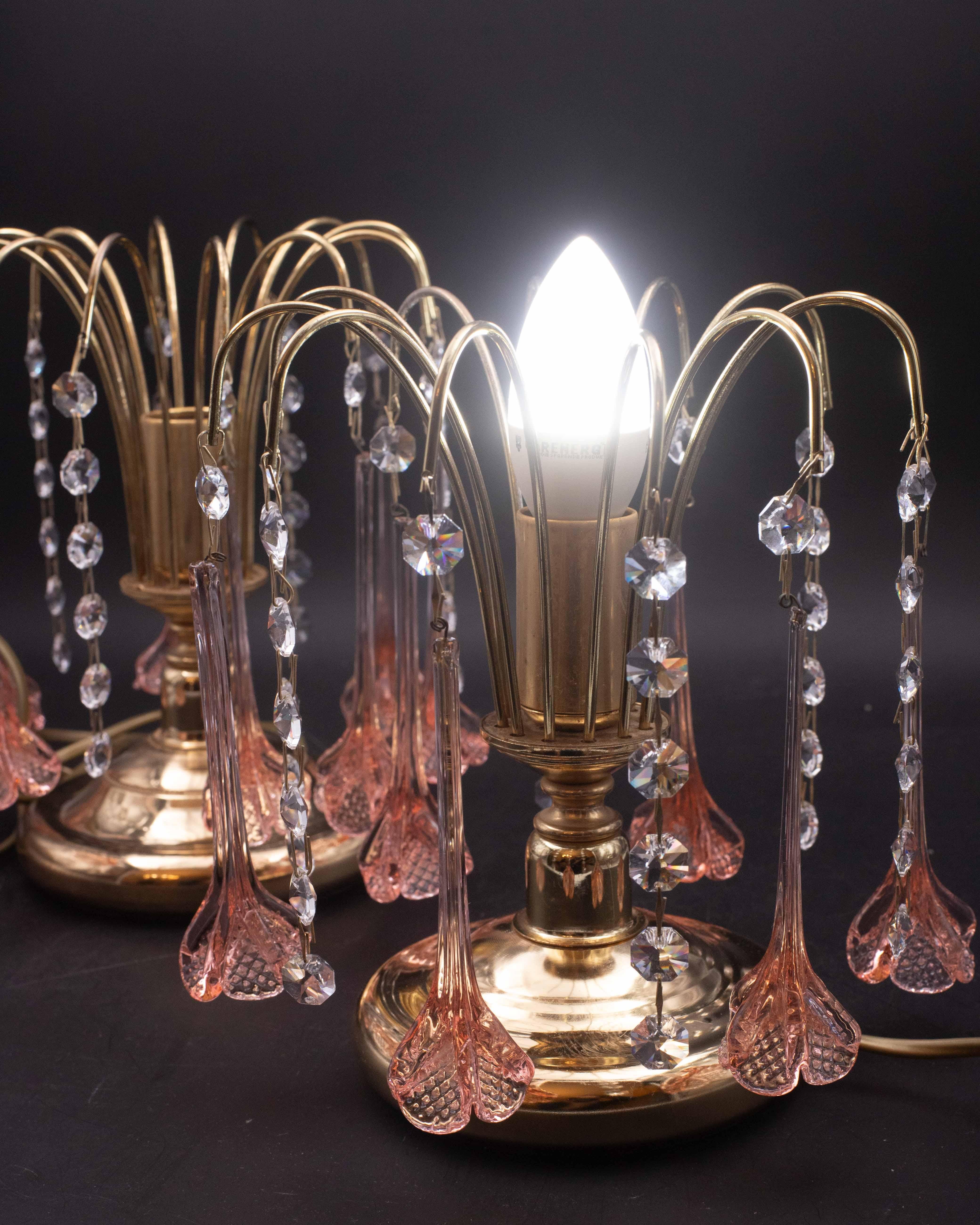 2er-Set Brigitte Bardot, Rosa Tropfen Kristall und Murano Glas Tischlampe, 1980er im Angebot 6