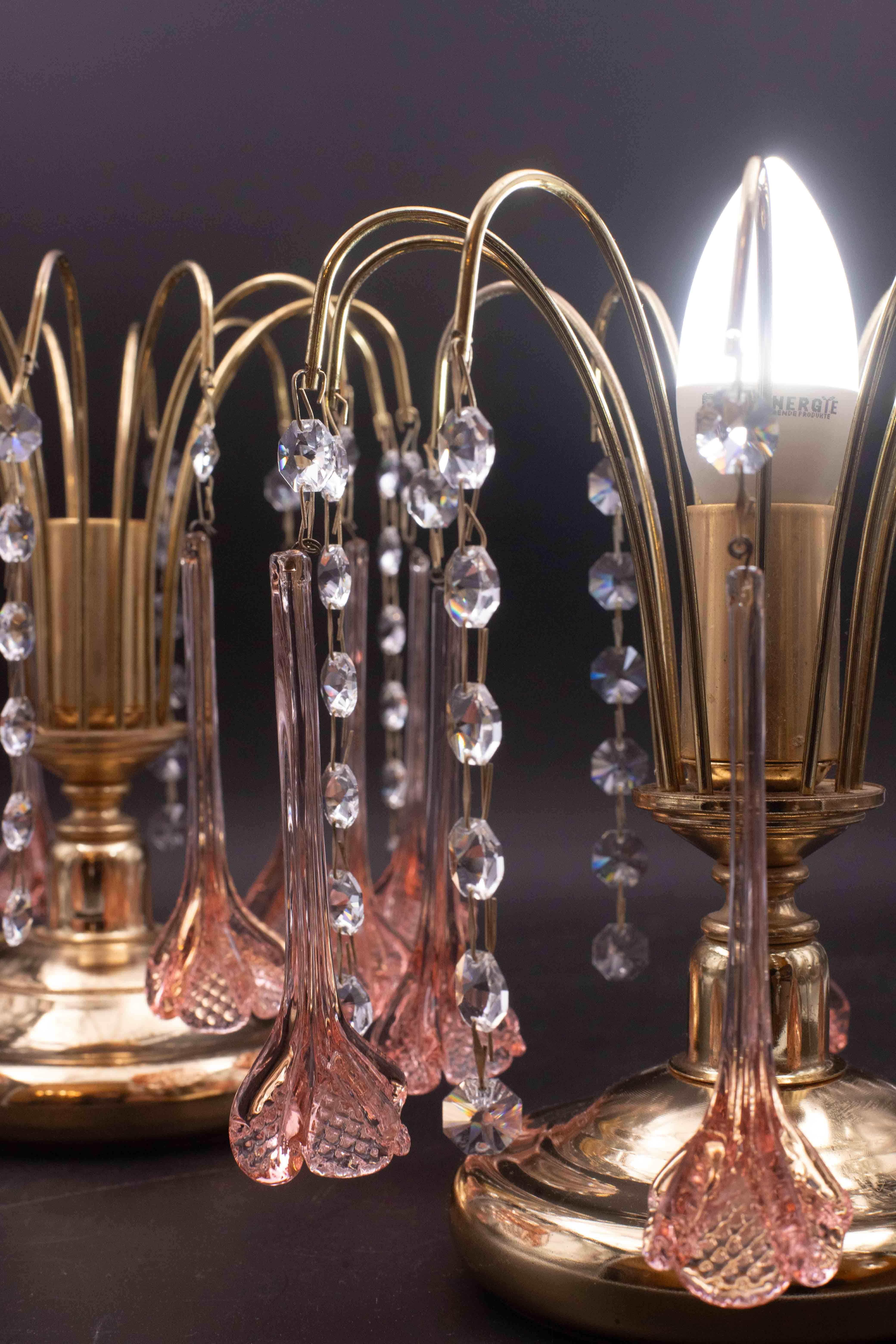 2er-Set Brigitte Bardot, Rosa Tropfen Kristall und Murano Glas Tischlampe, 1980er im Angebot 7