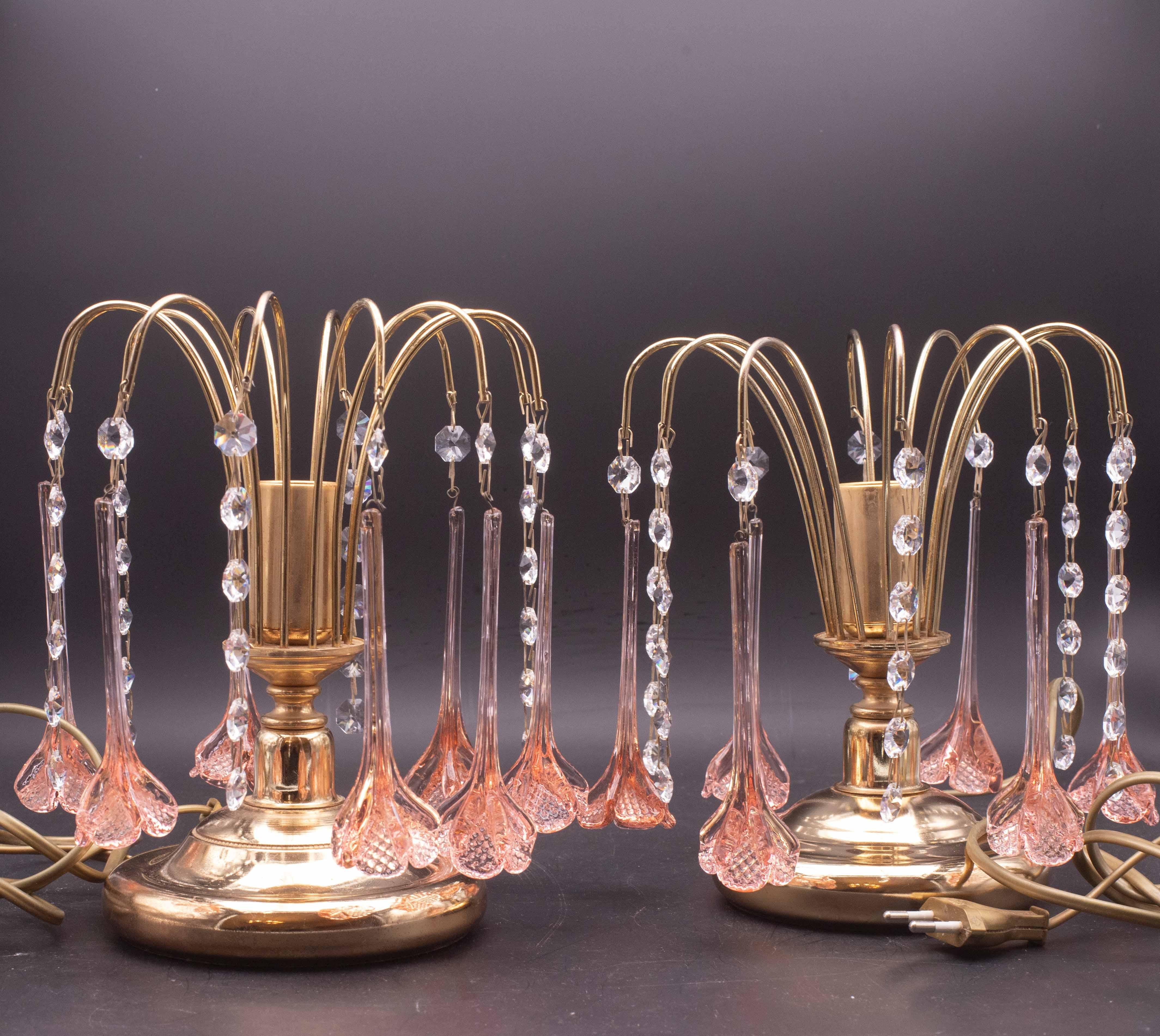 2er-Set Brigitte Bardot, Rosa Tropfen Kristall und Murano Glas Tischlampe, 1980er im Zustand „Gut“ im Angebot in Roma, IT
