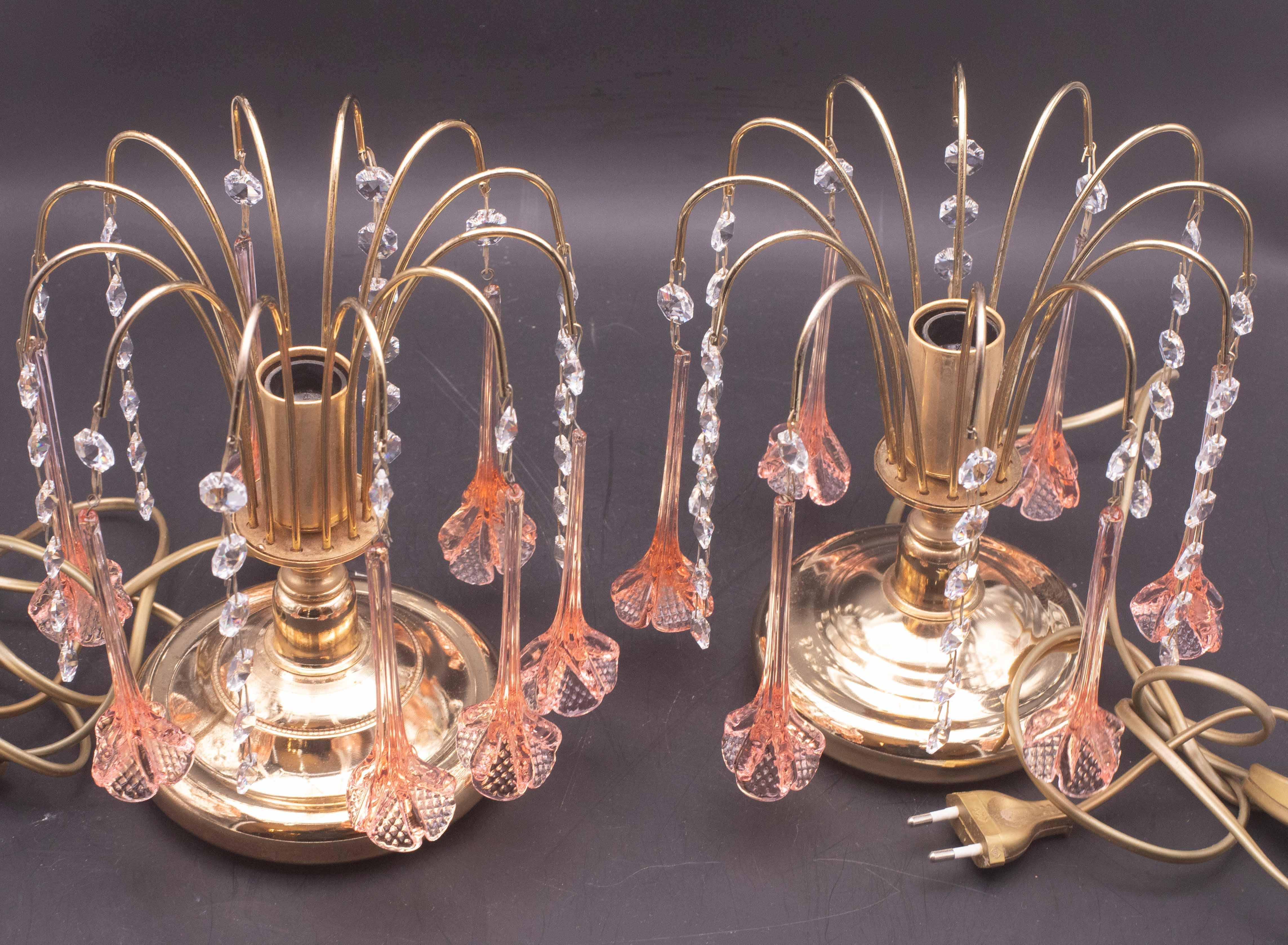 2er-Set Brigitte Bardot, Rosa Tropfen Kristall und Murano Glas Tischlampe, 1980er (Muranoglas) im Angebot