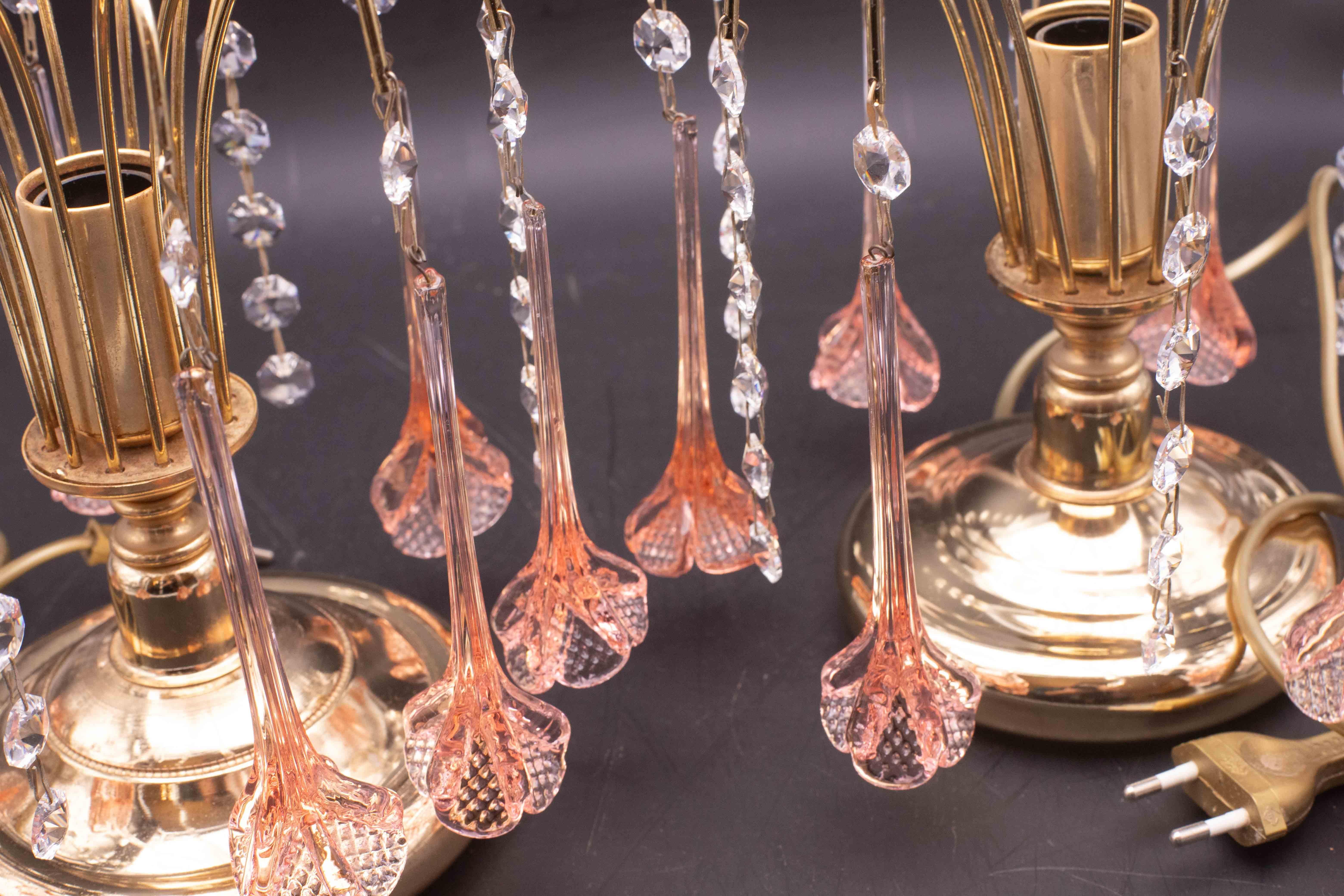 2er-Set Brigitte Bardot, Rosa Tropfen Kristall und Murano Glas Tischlampe, 1980er im Angebot 3