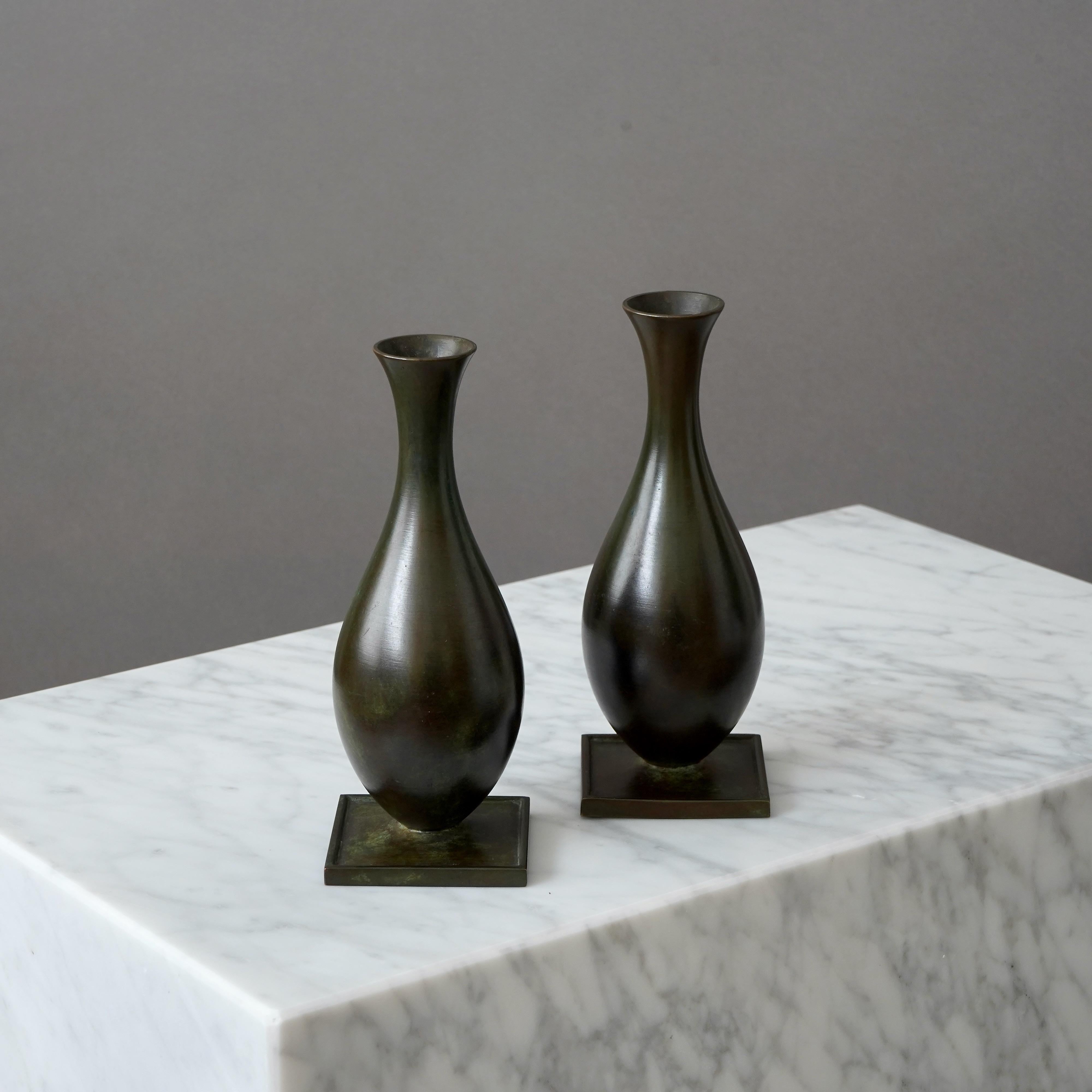 Set of 2 Bronze Art Deco Vases by GAB Guldsmedsaktiebolaget, Sweden, 1930s For Sale 2