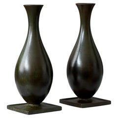 Set of 2 Bronze Art Deco Vases by GAB Guldsmedsaktiebolaget, Sweden, 1930s