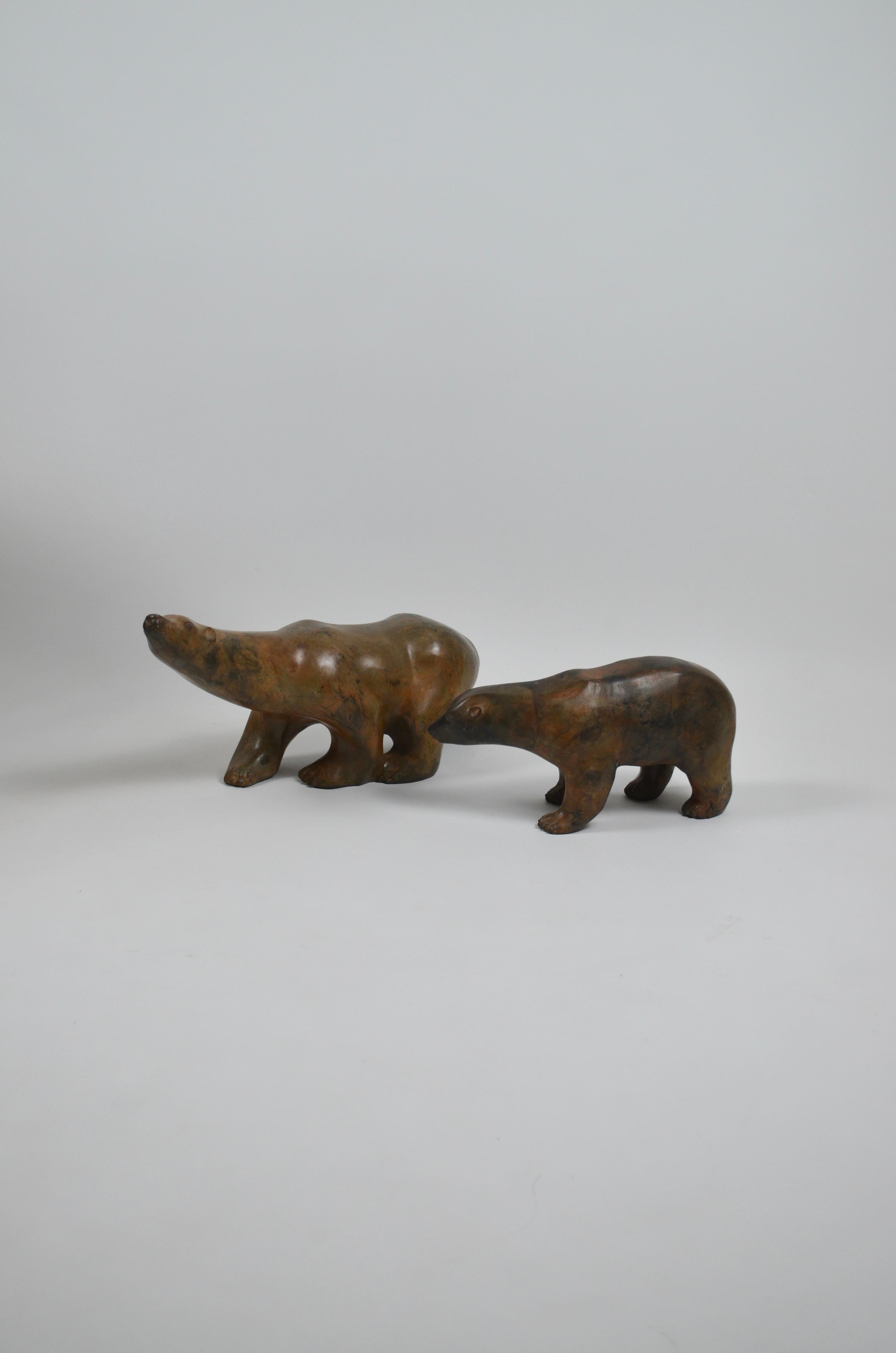 Pair of 2 bronze polar bears by the French sculptor Pierre Chenet.
Beautiful patina and very elegant
Each bear features the artist's stamp underneath
The big bear: W 48cm H 22cm D 15cm
The little bear: W 32cm H 17cm D 10cm