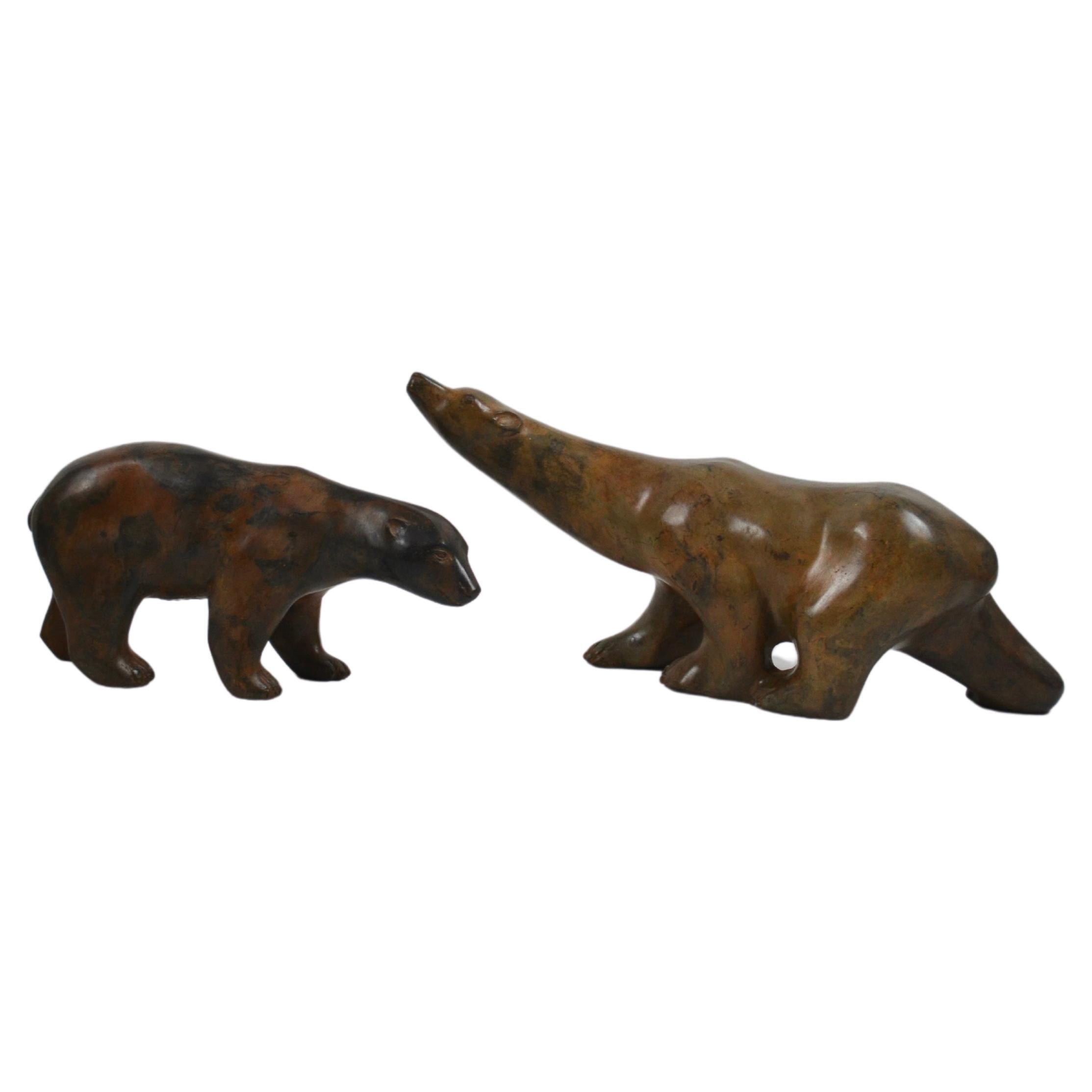 Set of 2 bronze Polar bears by Pierre Chenet, France For Sale