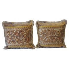 Set of '2' Brown and Gold Arts & Crafts Tapestry Square Decorative Pillows