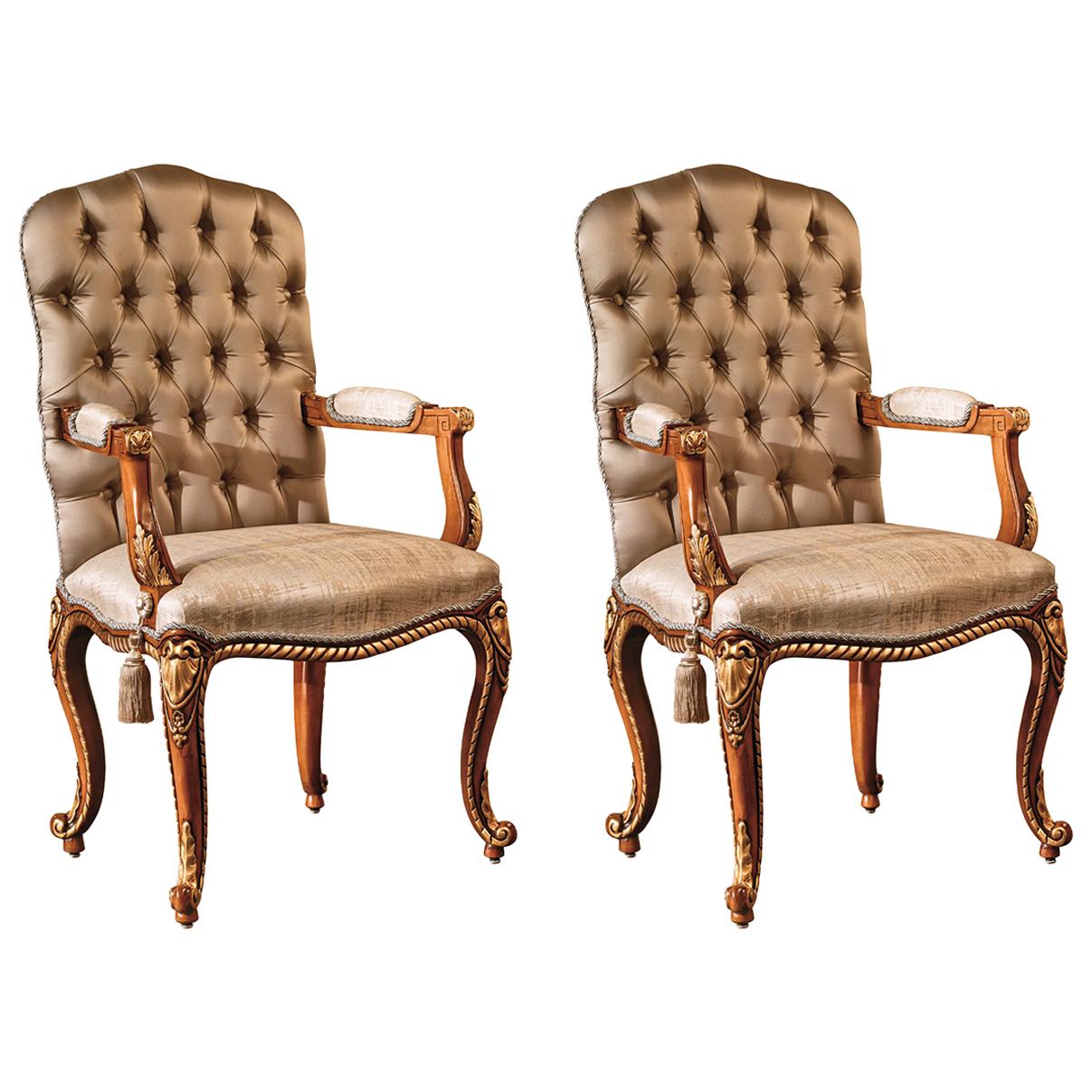 Set of 2 Brown Capitonne Dining Armchairs