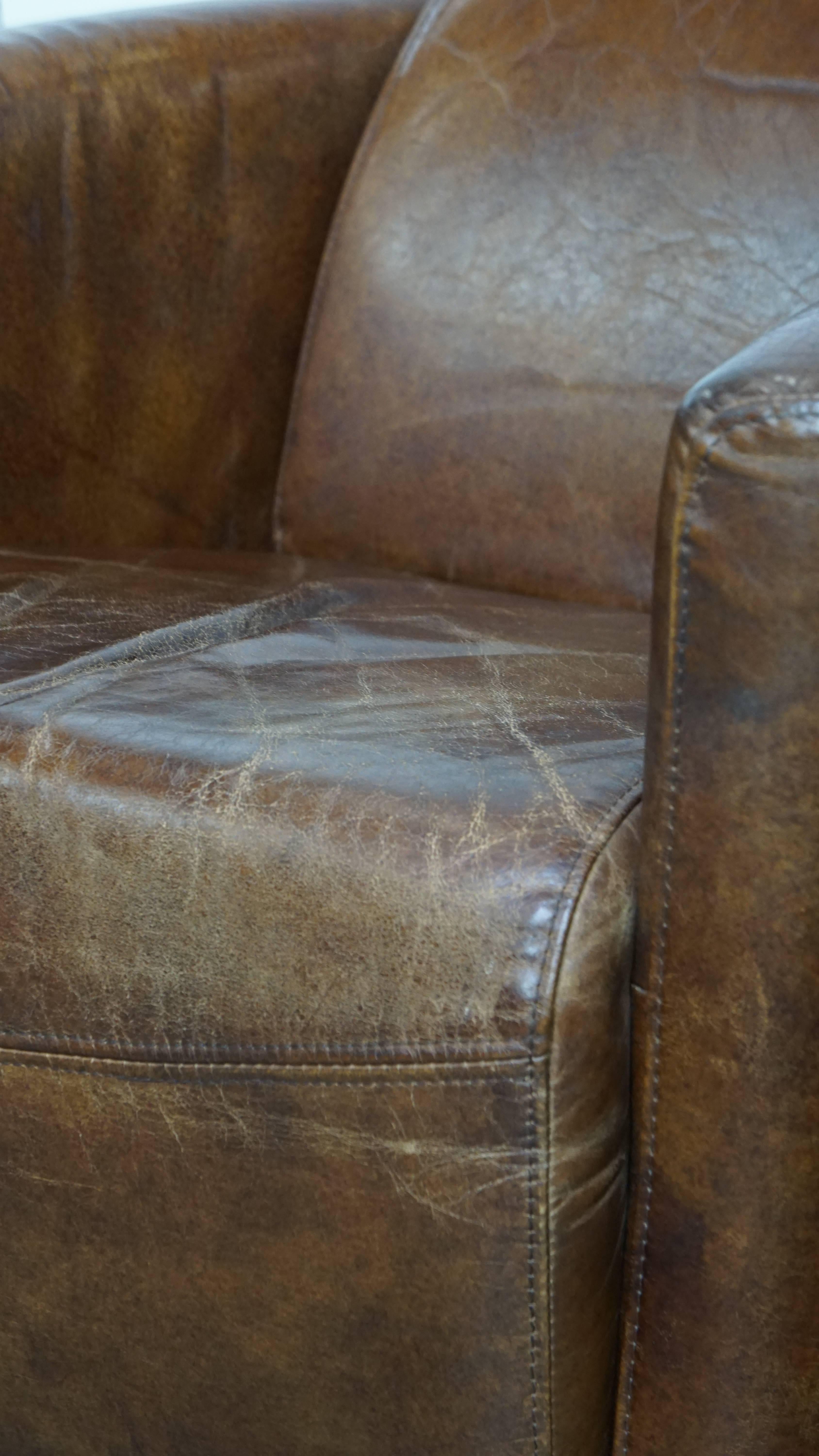 Set of 2 brown cowhide leather Aviator design armchairs For Sale 6