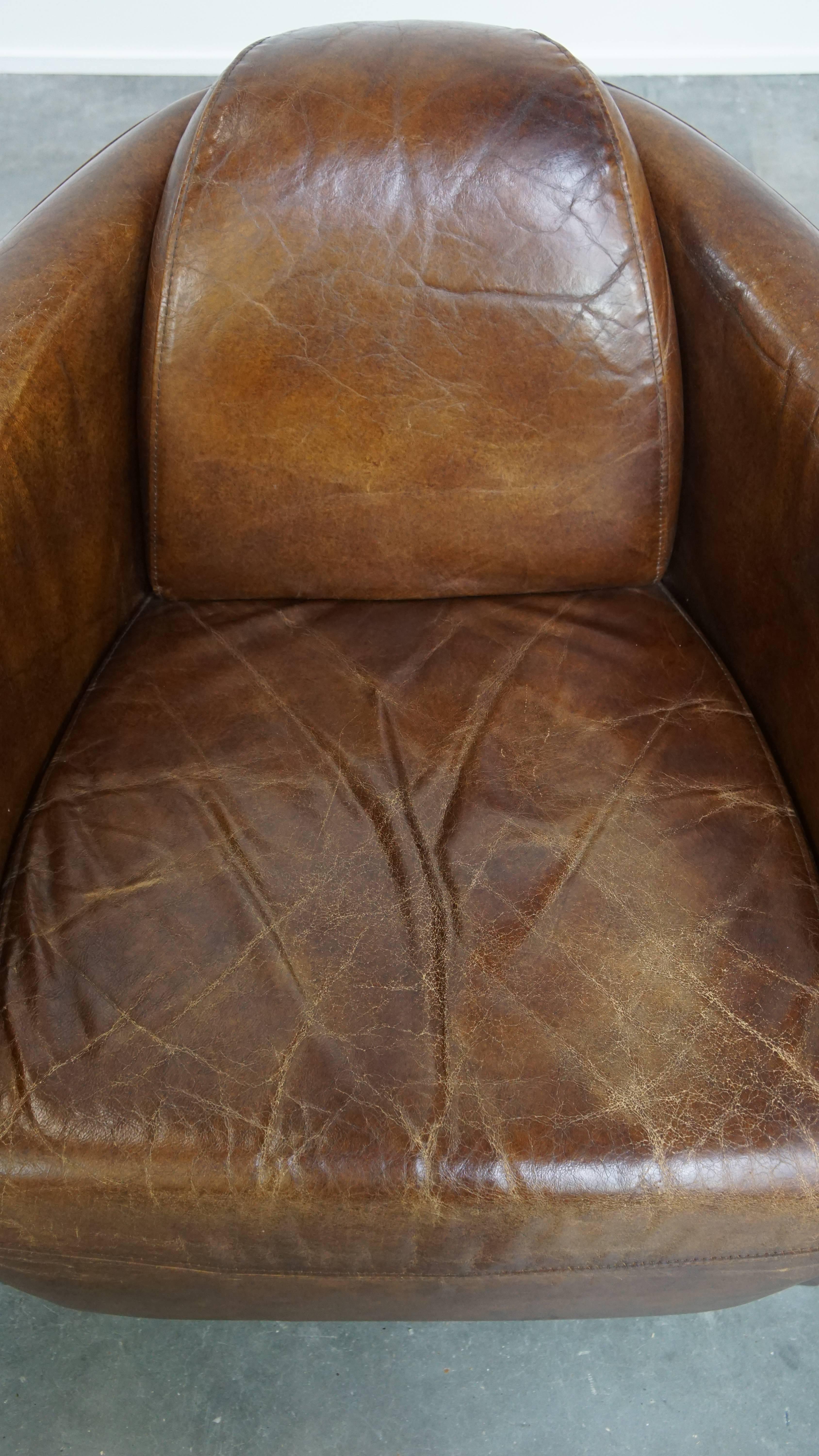Contemporary Set of 2 brown cowhide leather Aviator design armchairs For Sale