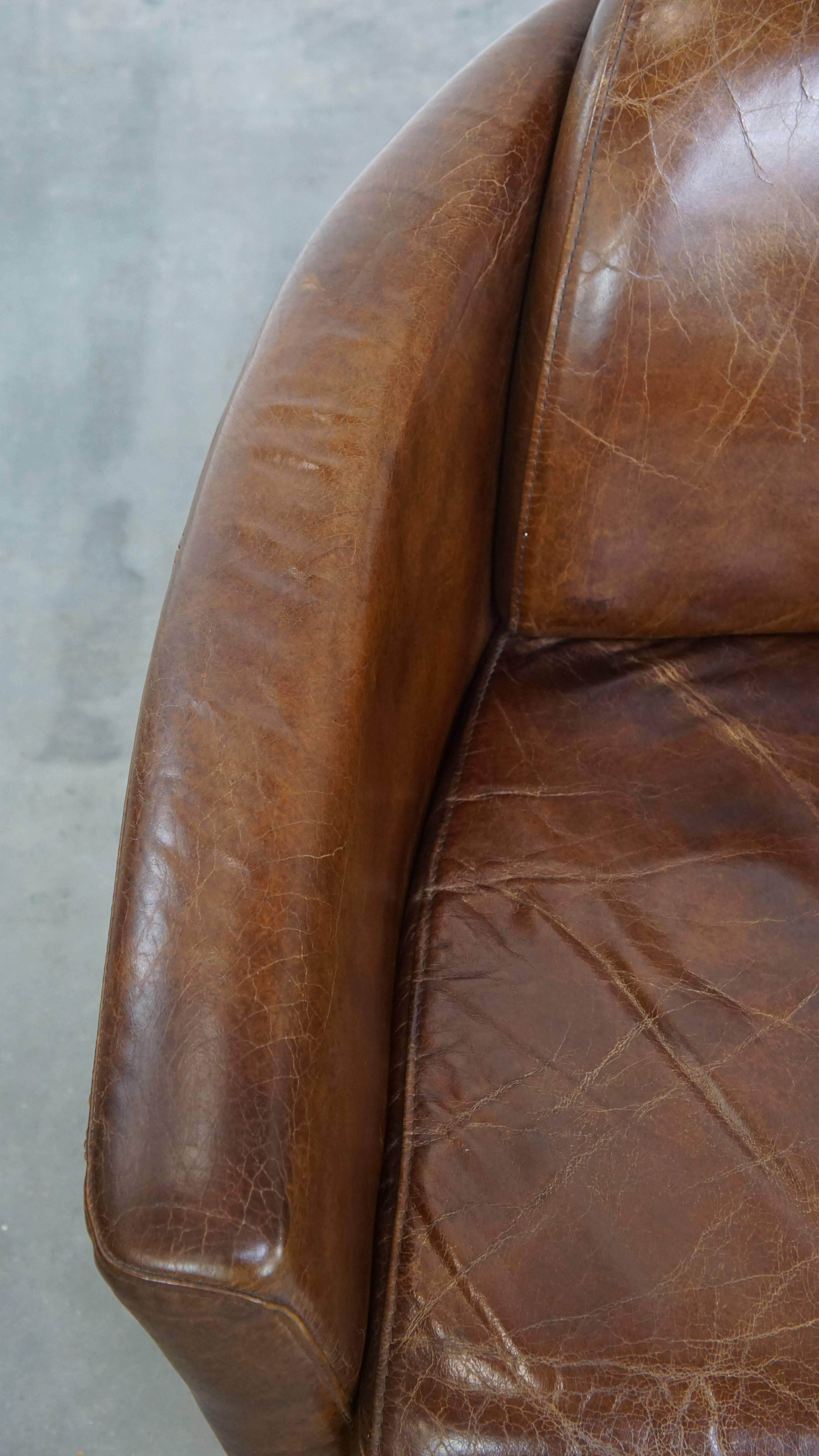 Cowhide Set of 2 brown cowhide leather Aviator design armchairs For Sale