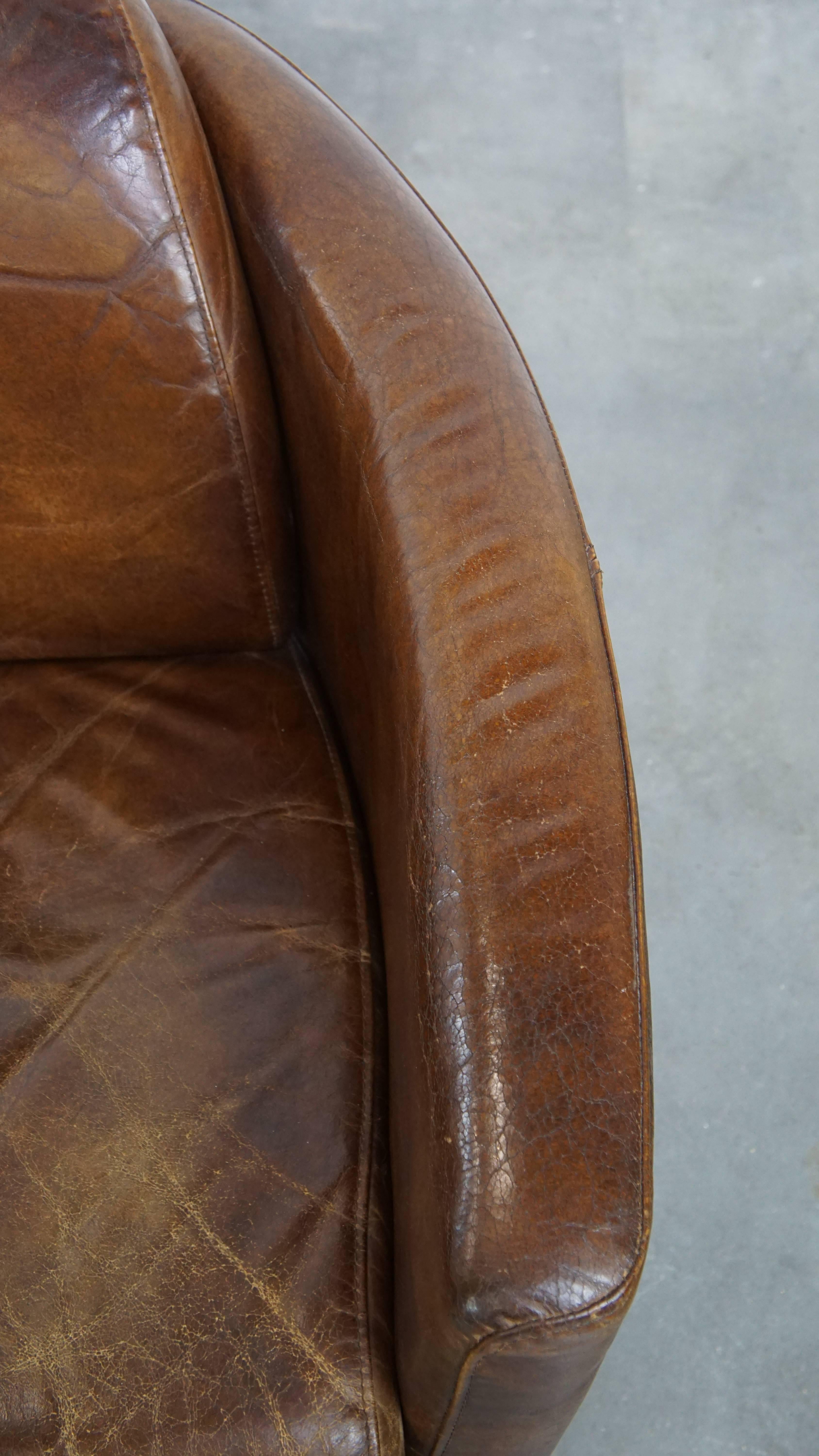 Set of 2 brown cowhide leather Aviator design armchairs For Sale 2