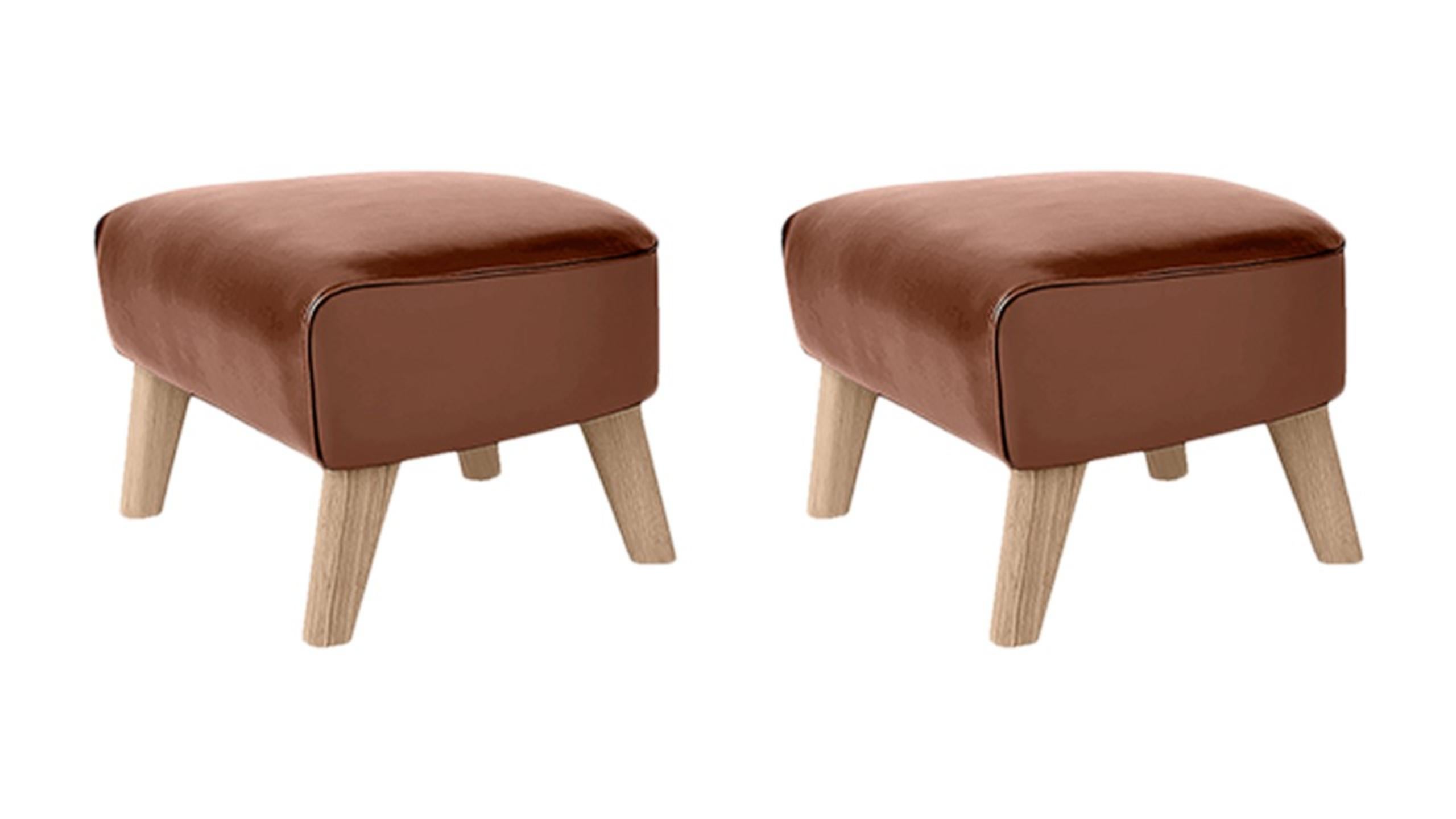 Set Of 2 Brown Leather and Natural Oak My Own Chair Footstools by Lassen
Dimensions: W 56 x D 58 x H 40 cm 
Materials: Leather

The My Own Chair Footstool has been designed in the same spirit as Flemming Lassen’s original iconic chair,
