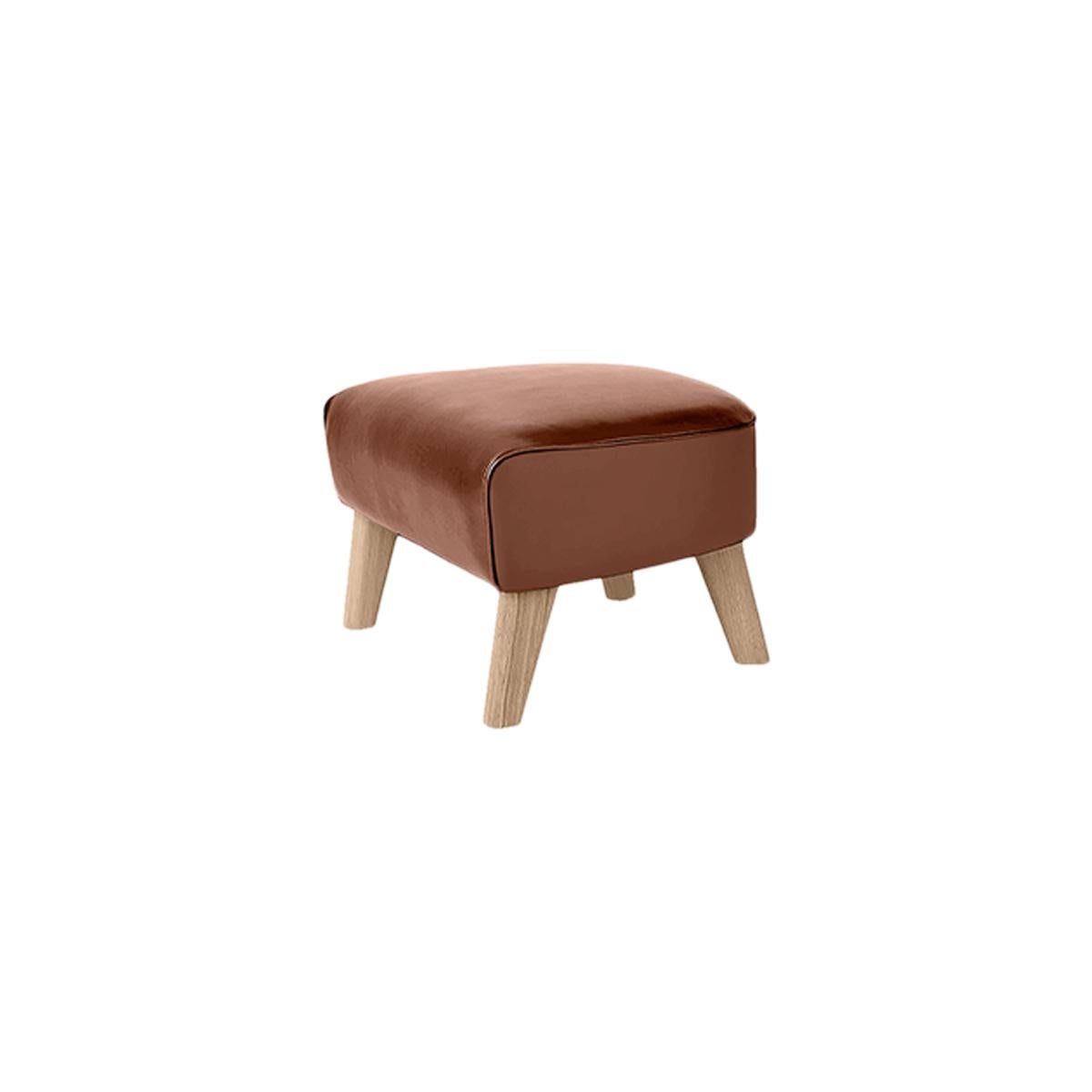 Modern Set Of 2 Brown Leather and Natural Oak My Own Chair Footstools by Lassen