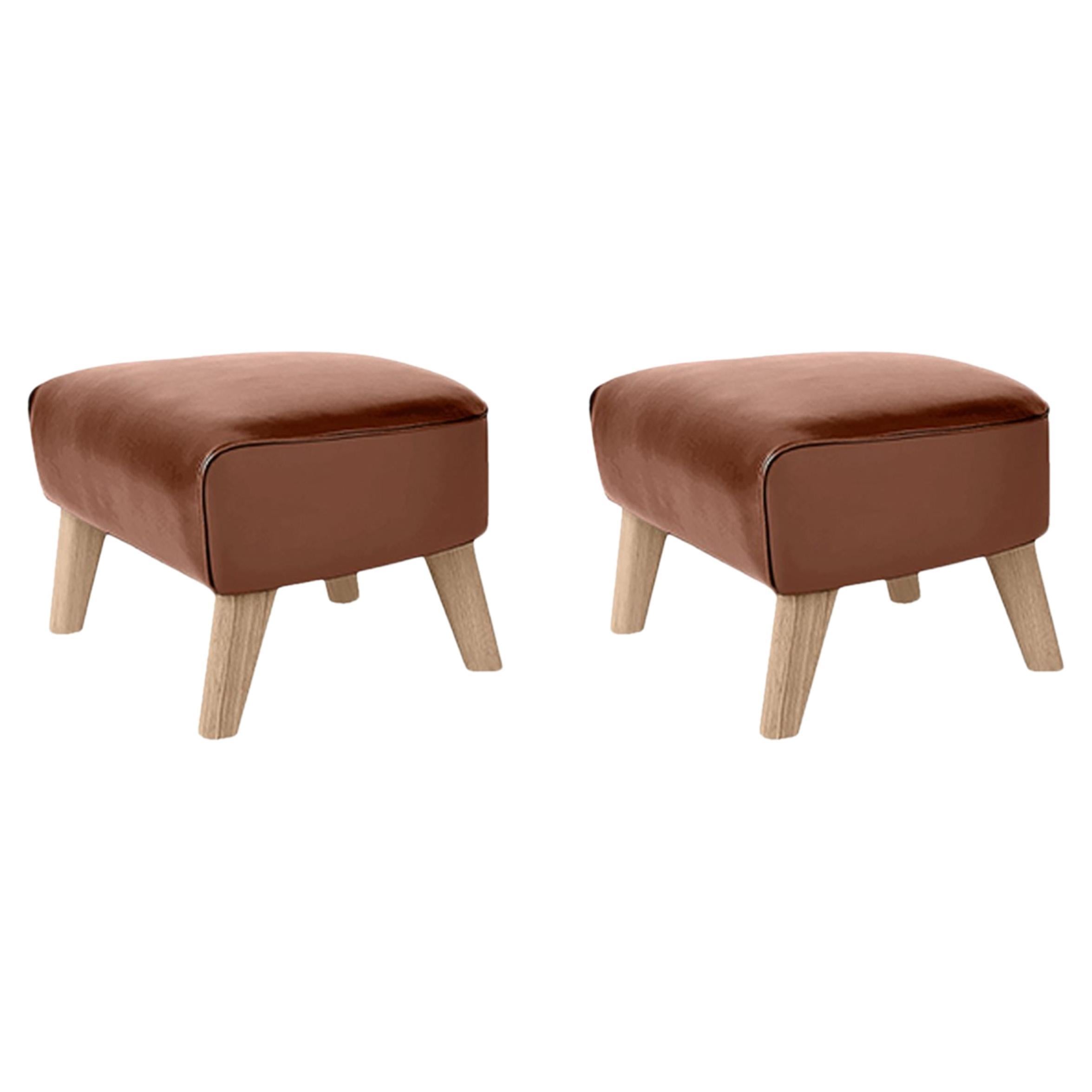 Set of 2 Brown Leather and Natural Oak My Own Chair Footstools by Lassen