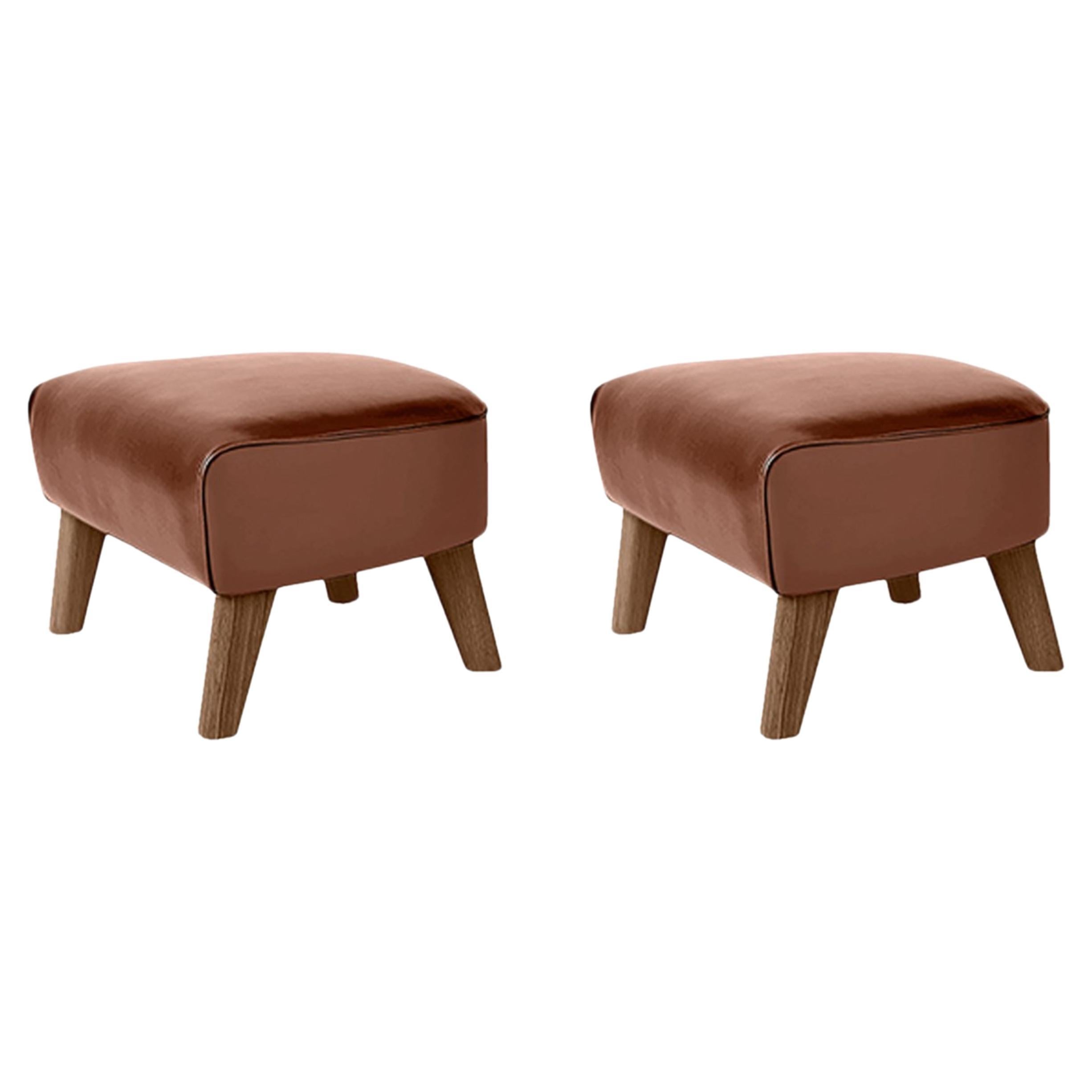 Set of 2 Brown Leather and Smoked Oak My Own Chair Footstools by Lassen For Sale