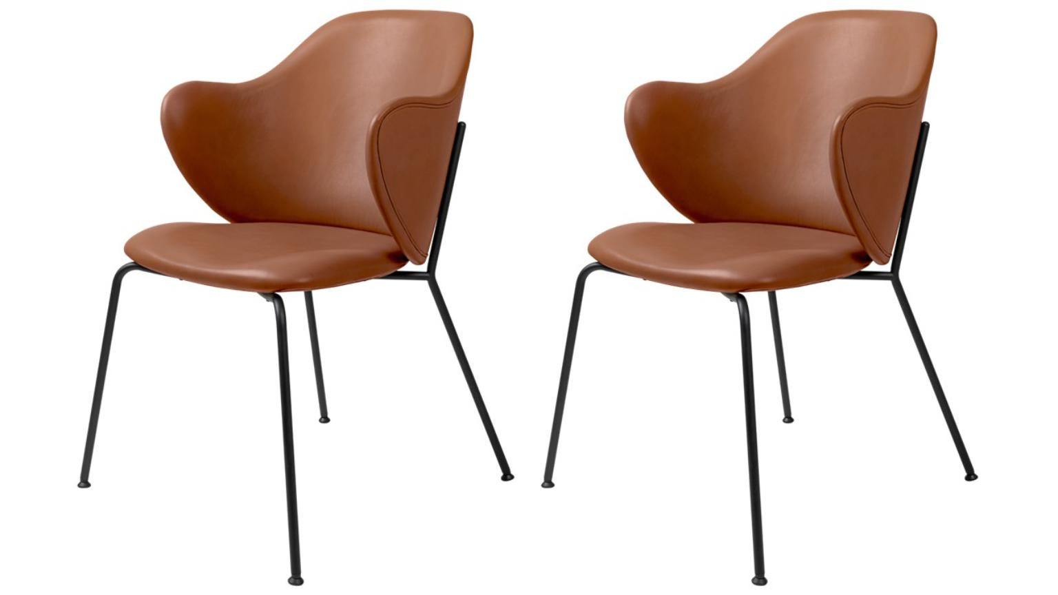 Set of 2 brown leather lassen chairs by Lassen
Dimensions: W 58 x D 60 x H 88 cm 
Materials: Leather

The Lassen chair by Flemming Lassen, Magnus Sangild and Marianne Viktor was launched in 2018 as an ode to Flemming Lassen’s uncompromising