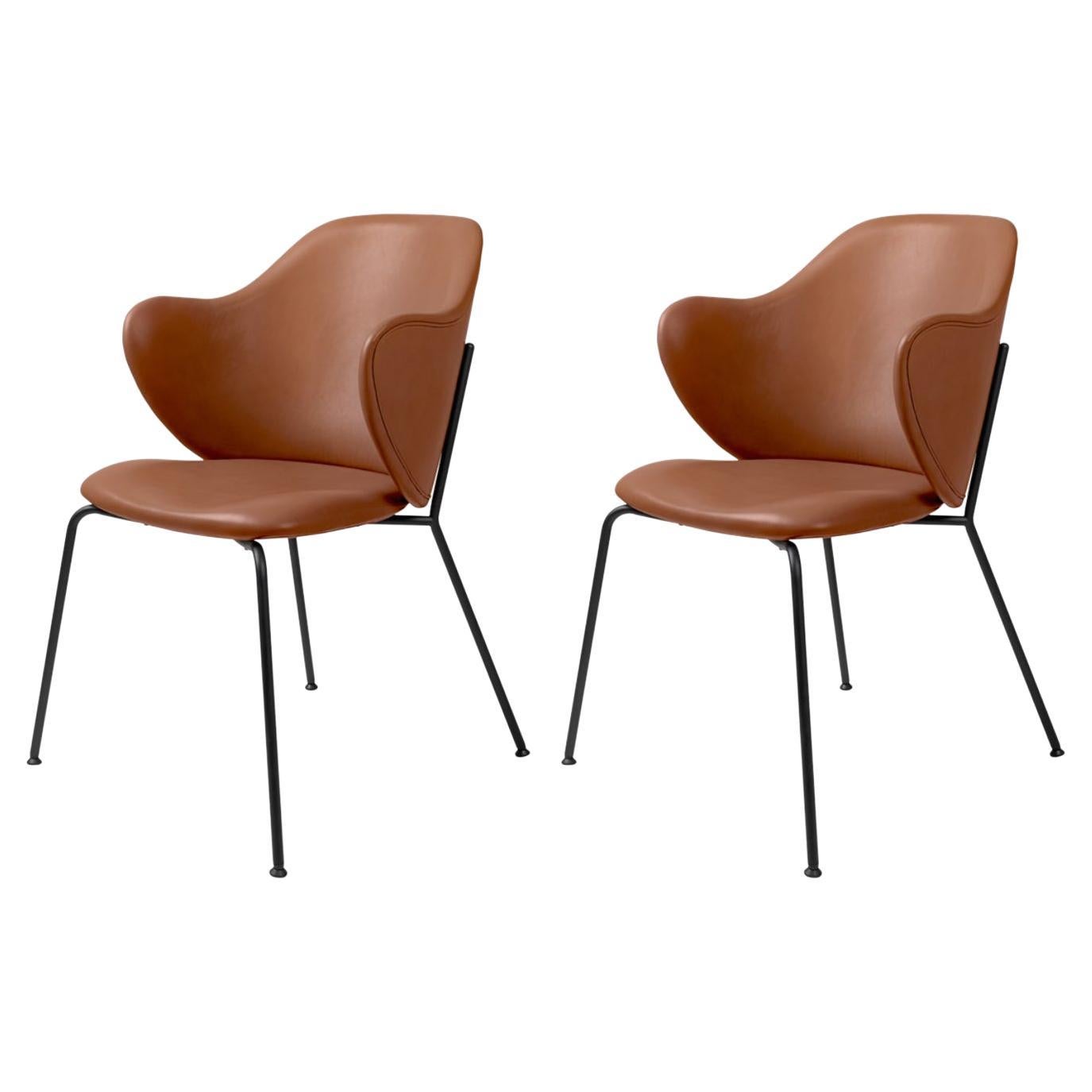Set of 2 Brown Leather Lassen Chairs by Lassen For Sale