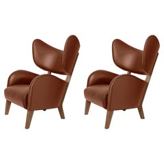 Set of 2 Brown Leather Smoked Oak My Own Chair Lounge Chairs by Lassen