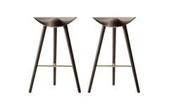 2er set ML 42 Brown Oak and Brass Barhocker von By Lassen