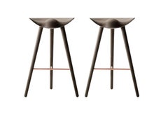 Set of 2 ML 42 Brown Oak and Copper Bar Stools by Lassen