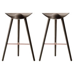 Set of 2 ML 42 Brown Oak and Copper Bar Stools by Lassen