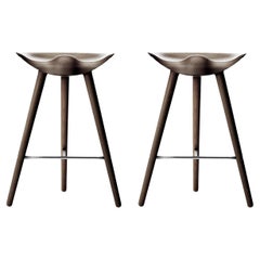 2er set ML 42 Brown Oak and Stainless Steel Counter Stools by Lassen