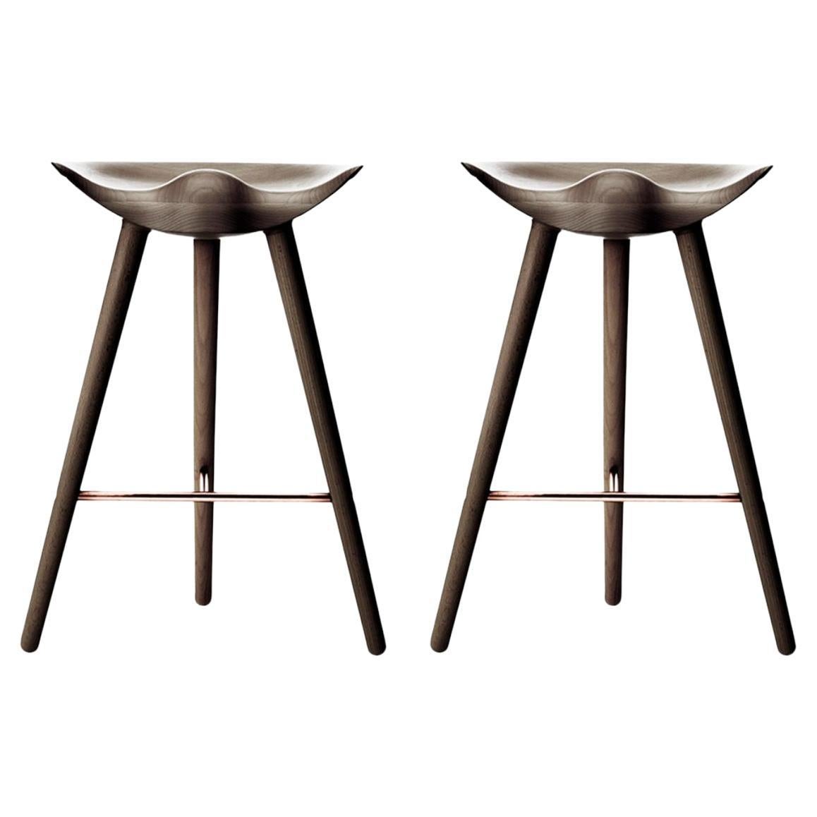 Set of 2 ML 42 Brown Oak and Copper Counter Stools by Lassen
