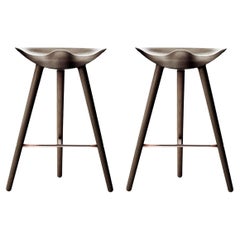 Set of 2 ML 42 Brown Oak and Copper Counter Stools by Lassen