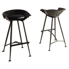 Set of 2 Brutalist Cast Metal Bar Stools Italy, 1980s