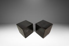 Set of 2 Brutalist Cubes / End Tables / Pedestals in Patinaed Metal, USA, 1970s